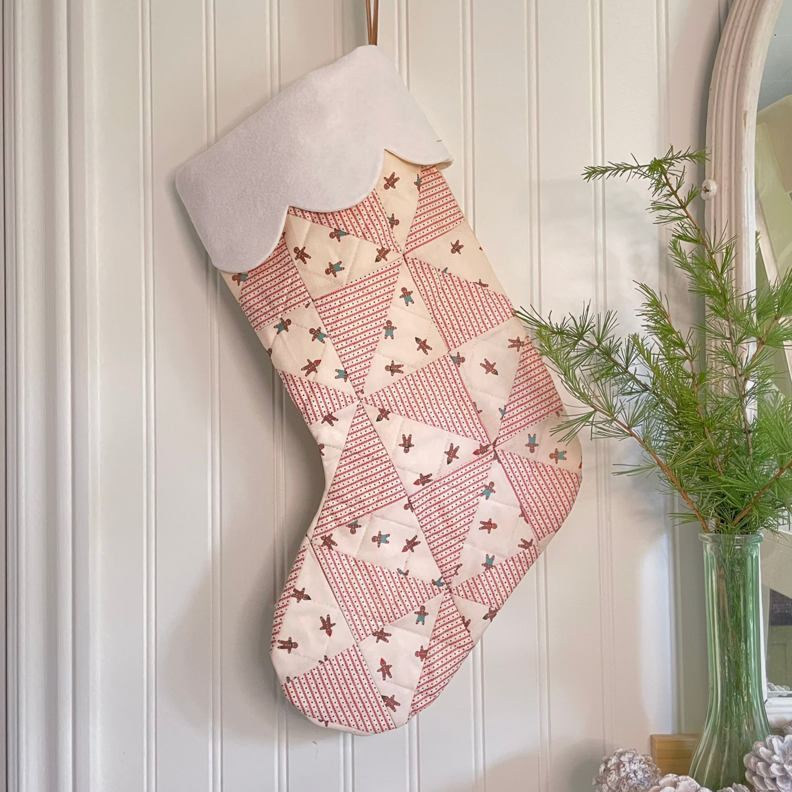 Handmade Christmas Stocking - Gingerbread Light Stripes