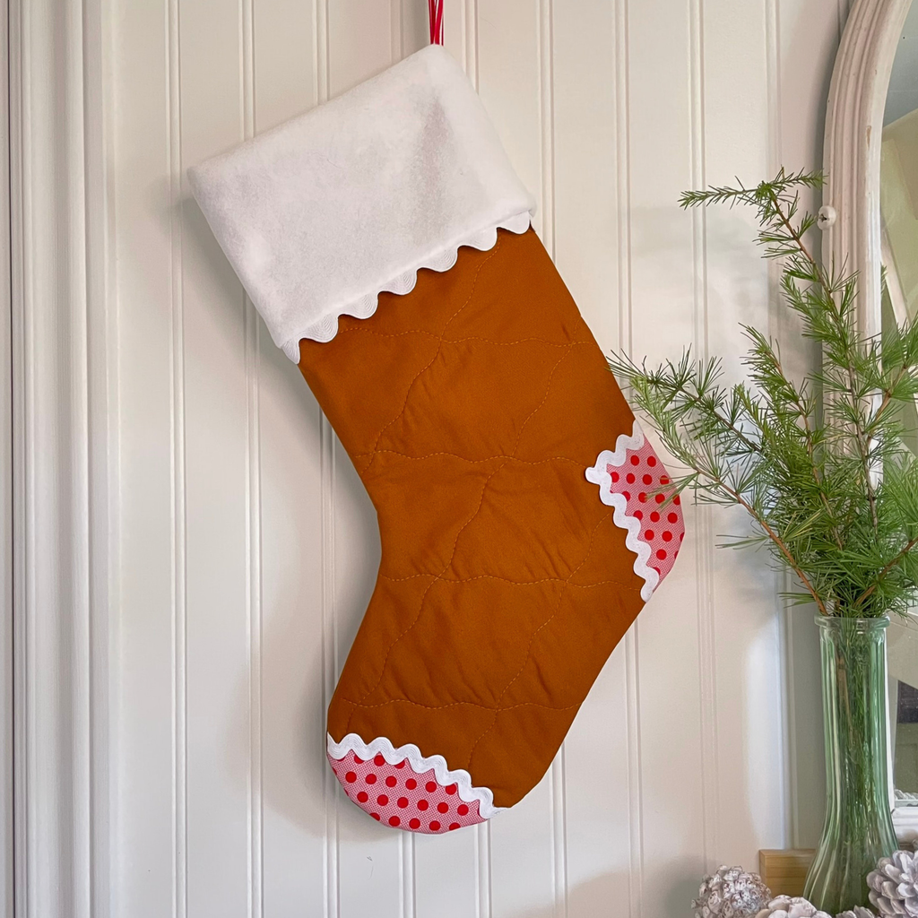 Handmade Christmas Stocking - Gingerbread Red Dots