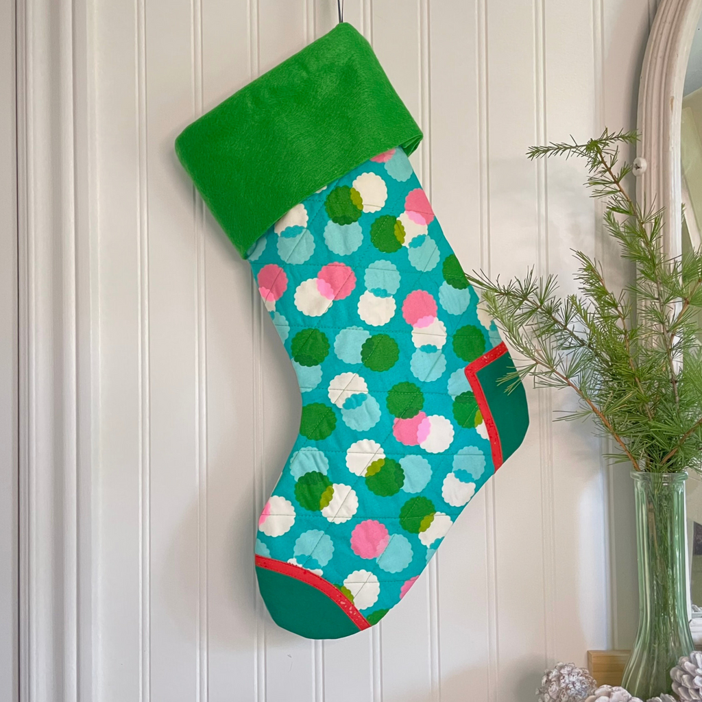 Handmade Christmas Stocking - Green Puffs