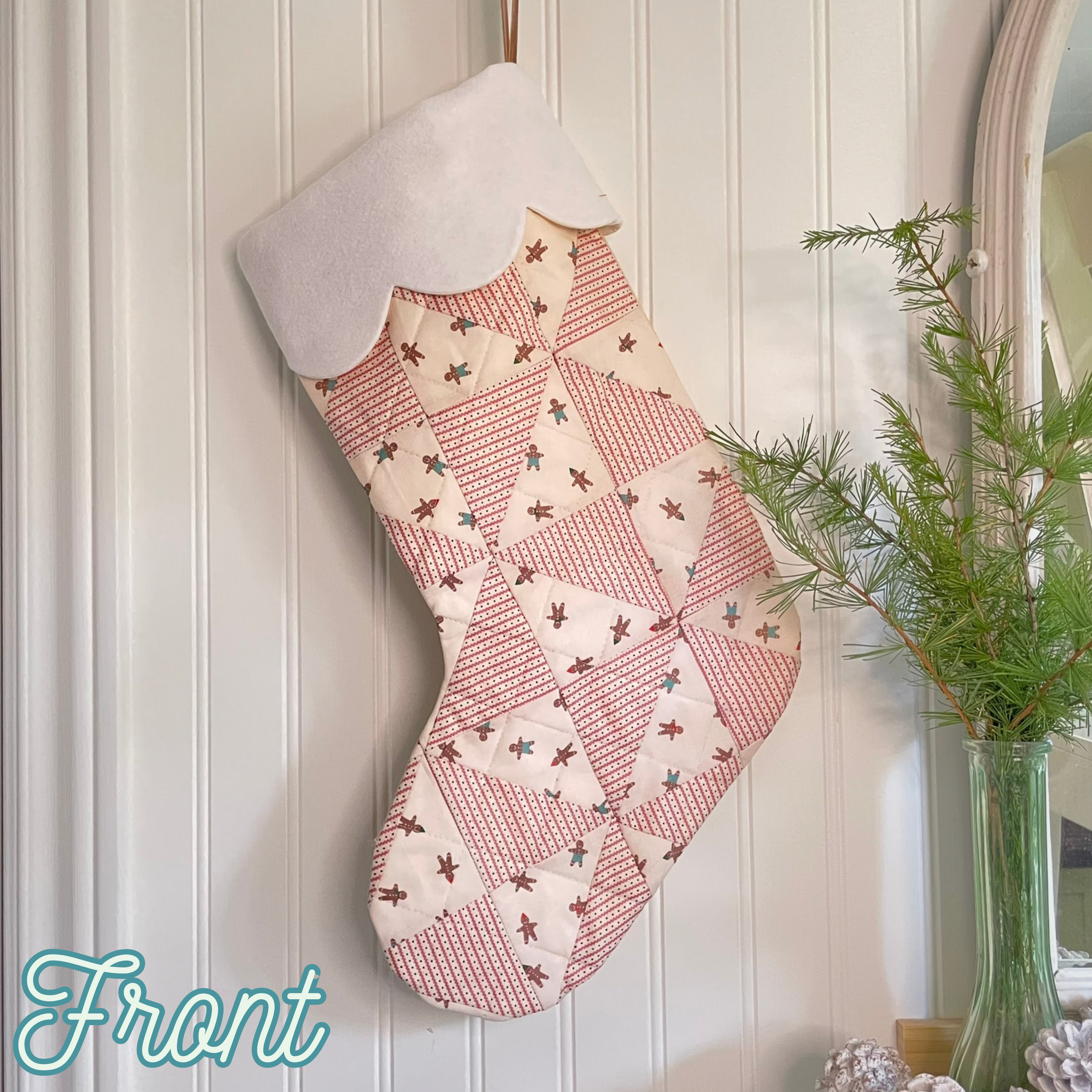 Handmade Christmas Stocking - Gingerbread Light Stripes