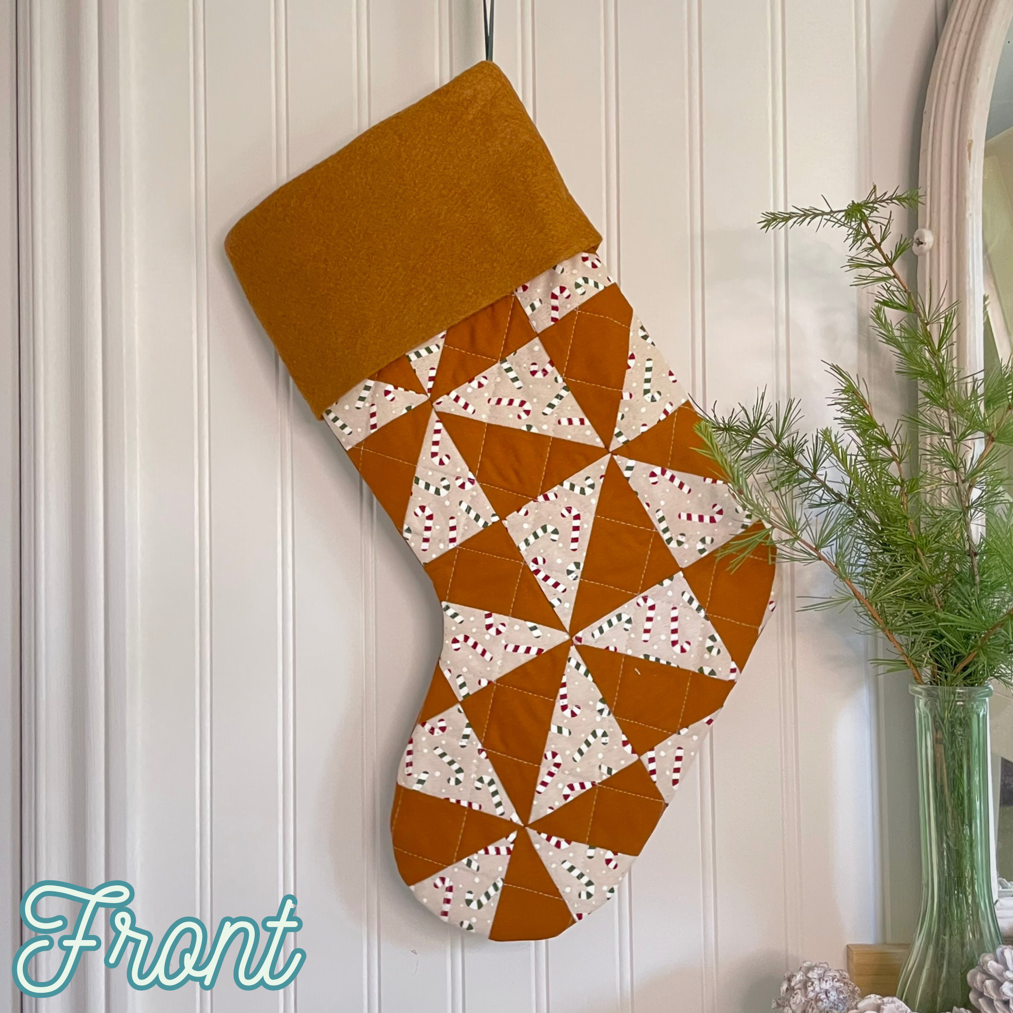 Handmade Christmas Stocking - Gingerbread Candy Cane