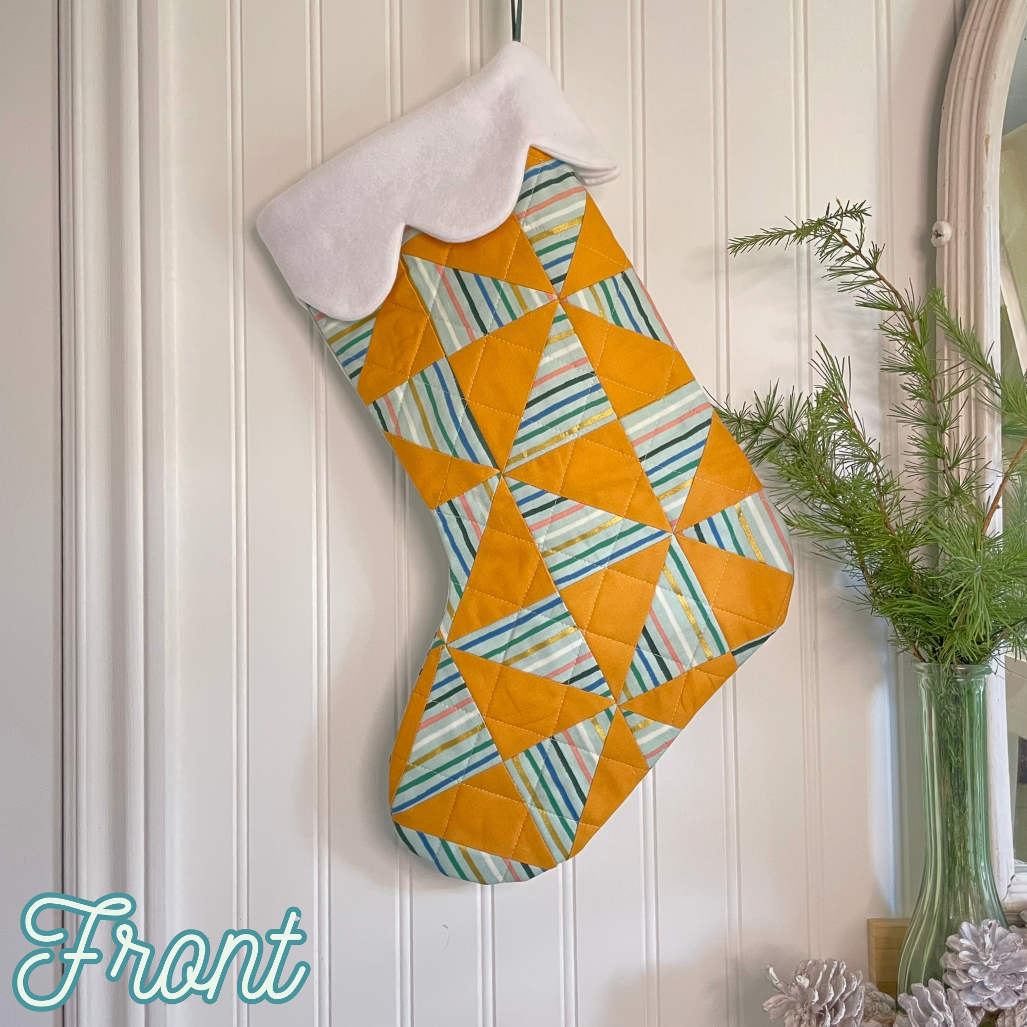 Handmade Christmas Stocking - Metallic Patches Goldenrod