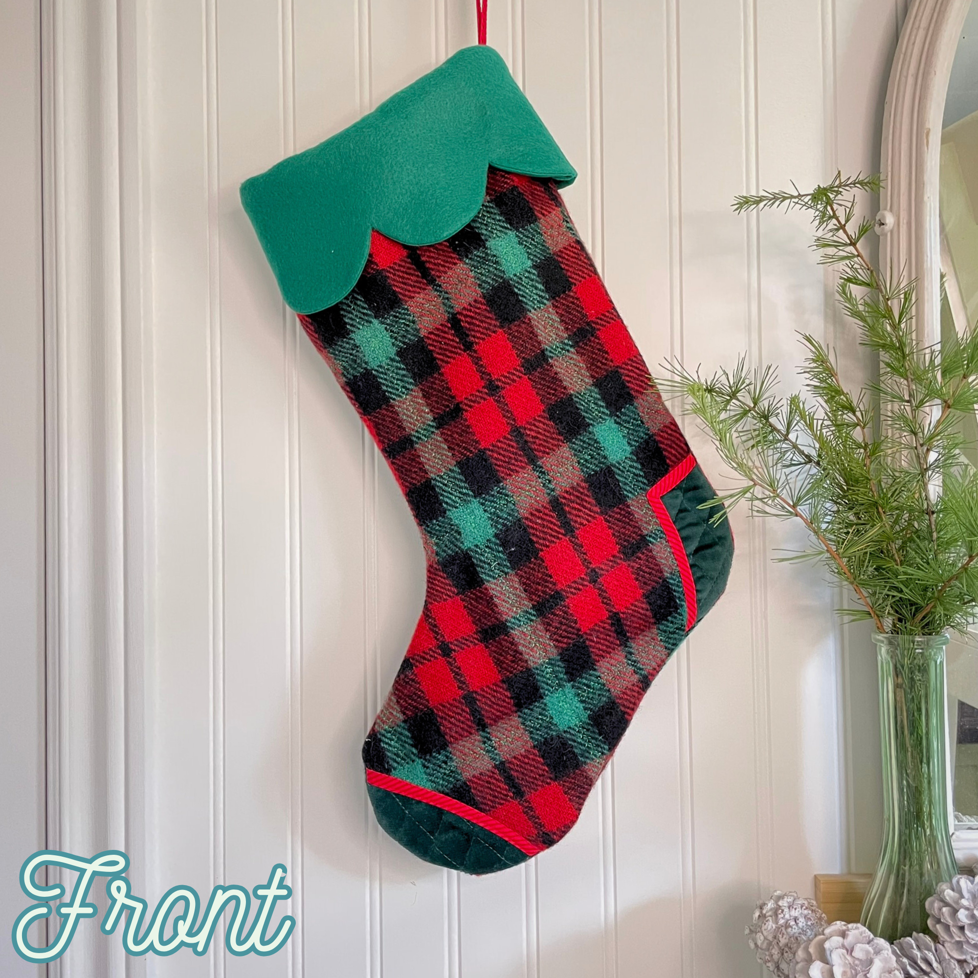 Handmade Christmas Stocking - Vintage Plaid Wool