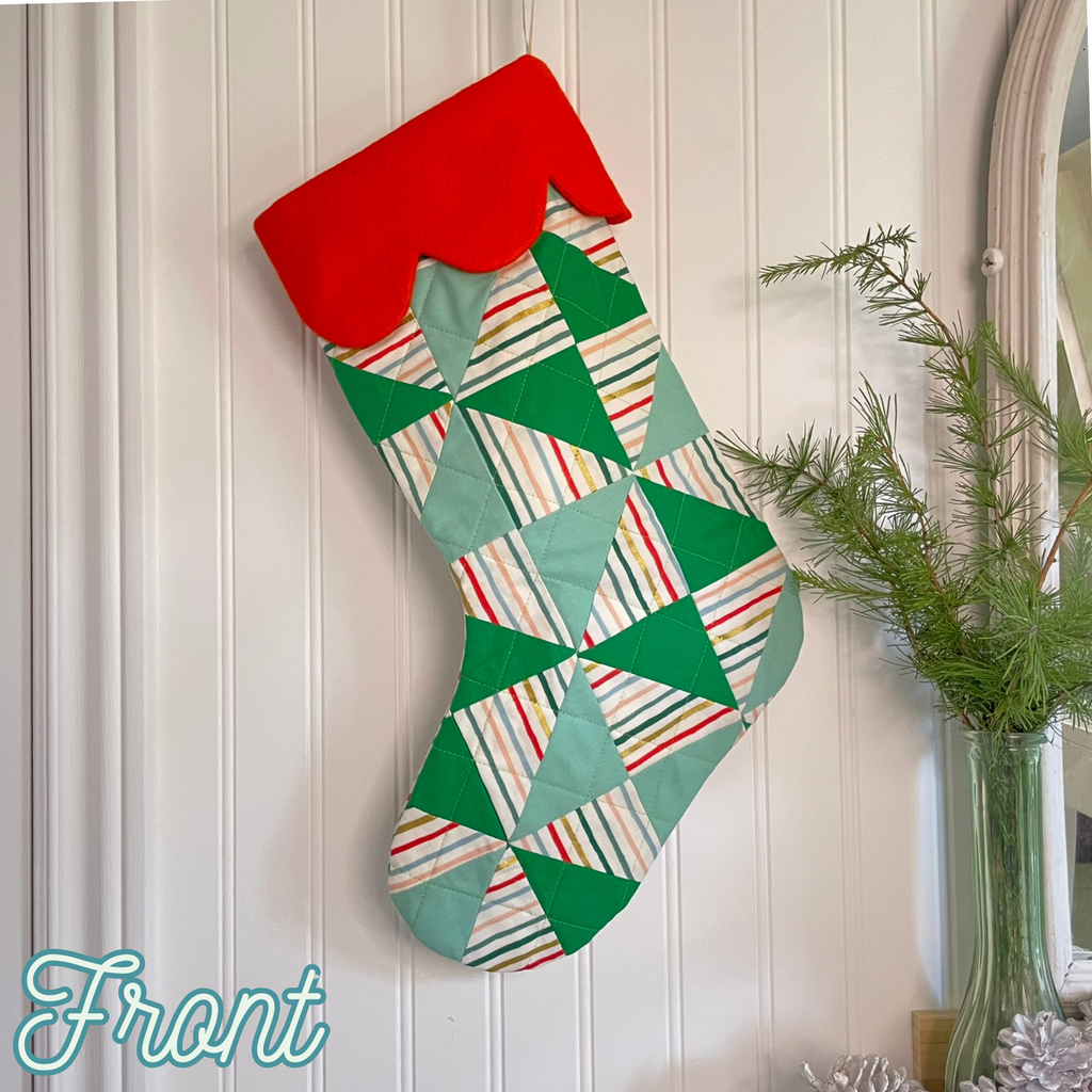 Handmade Christmas Stocking - Metallic Patches Greens