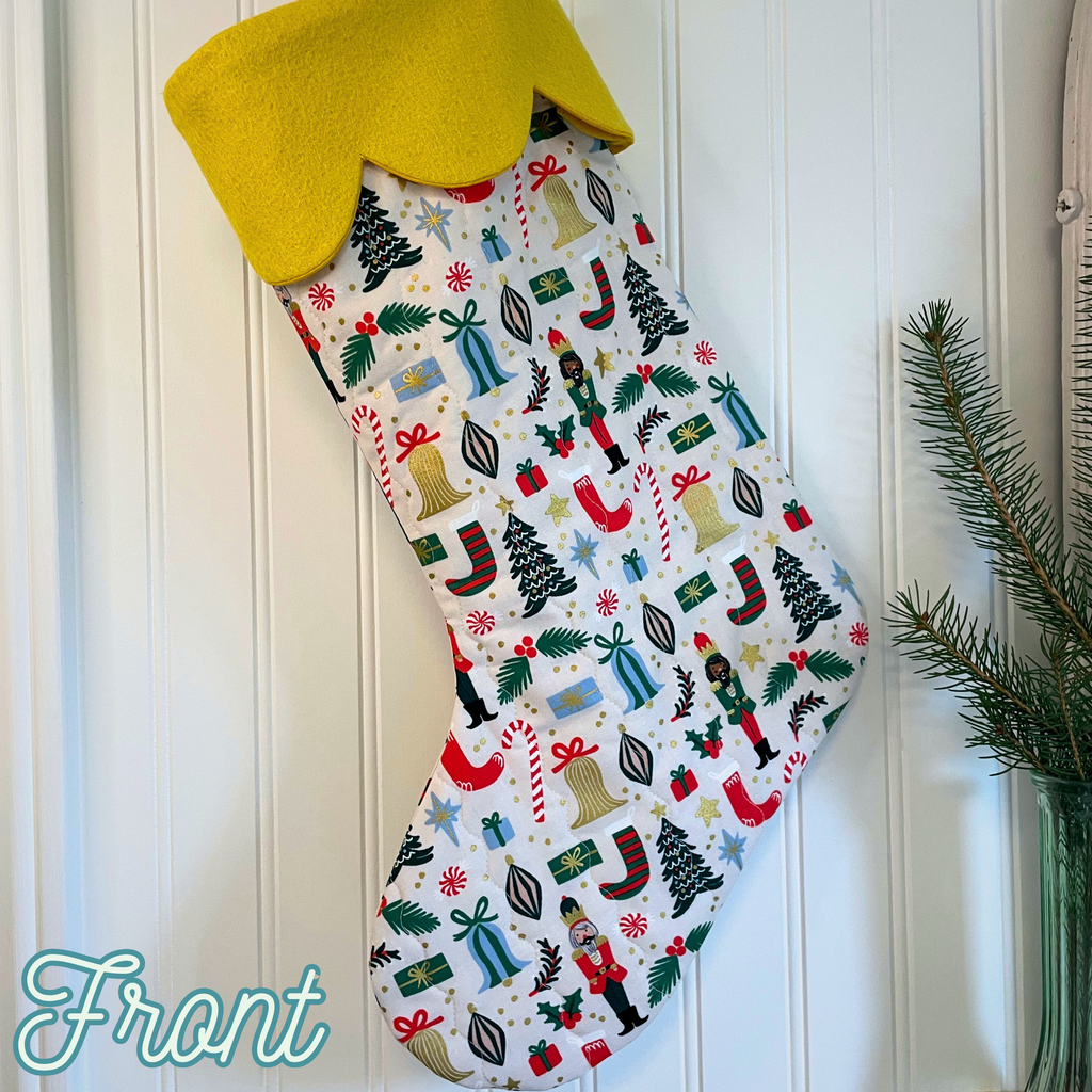 Quilted Christmas Stocking - Golden Nutcracker