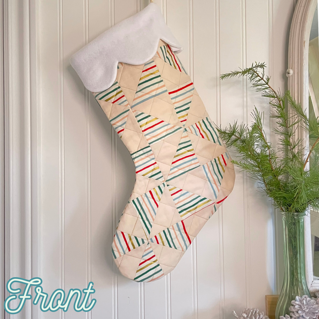 Handmade Christmas Stocking - Metallic Patches Cream