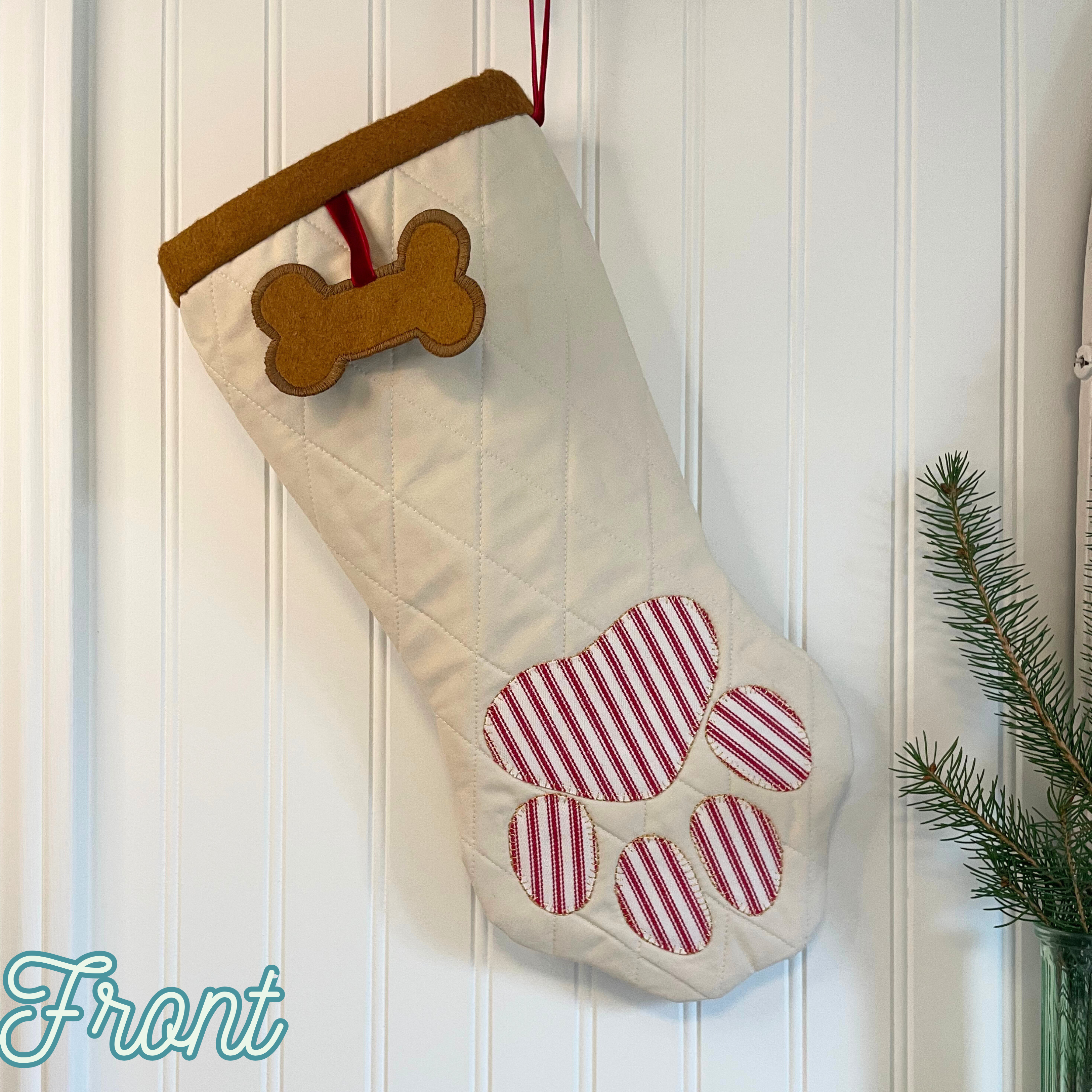 Quilted Pet Christmas Stocking - Red Ticking