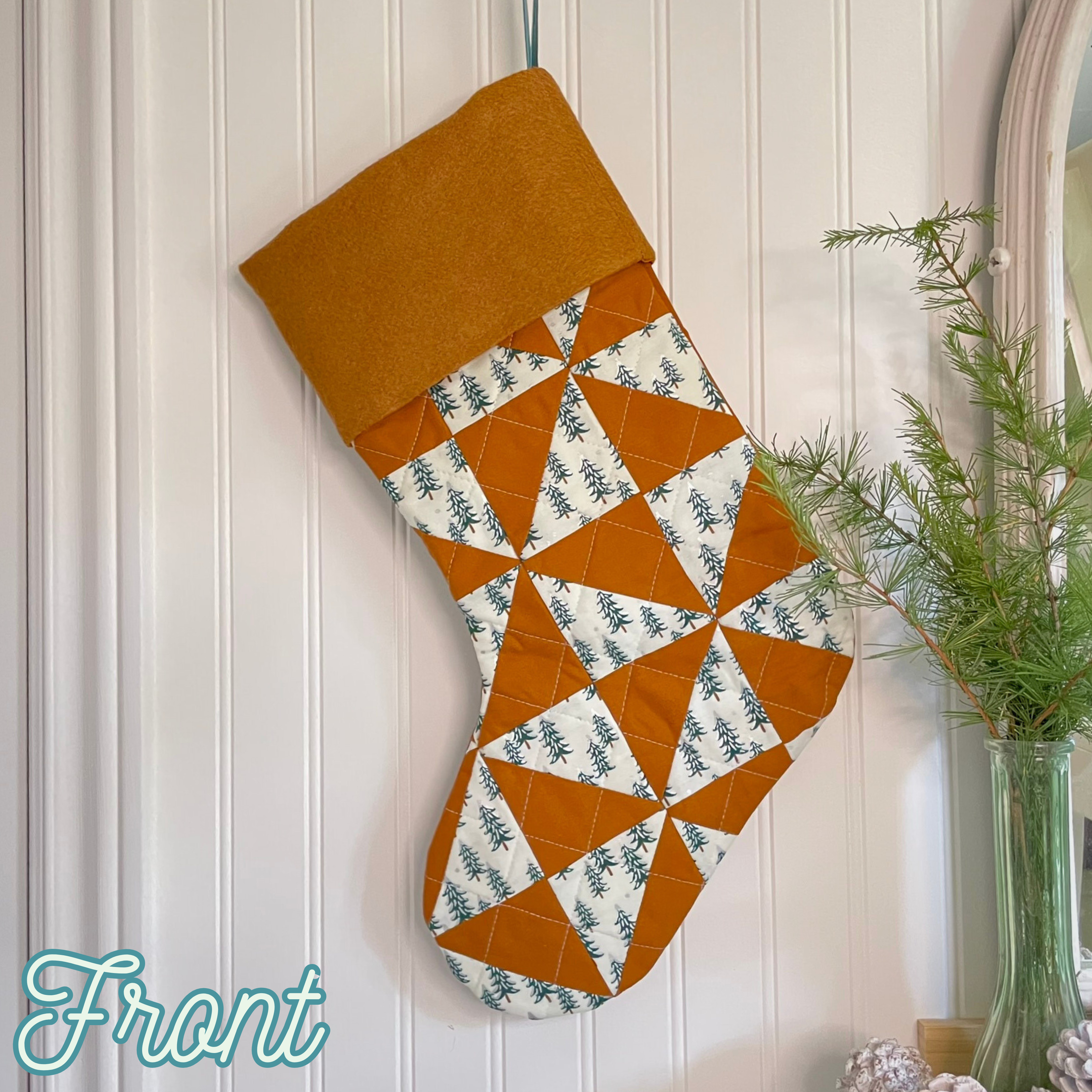Handmade Christmas Stocking - Gingerbread Fir Patch