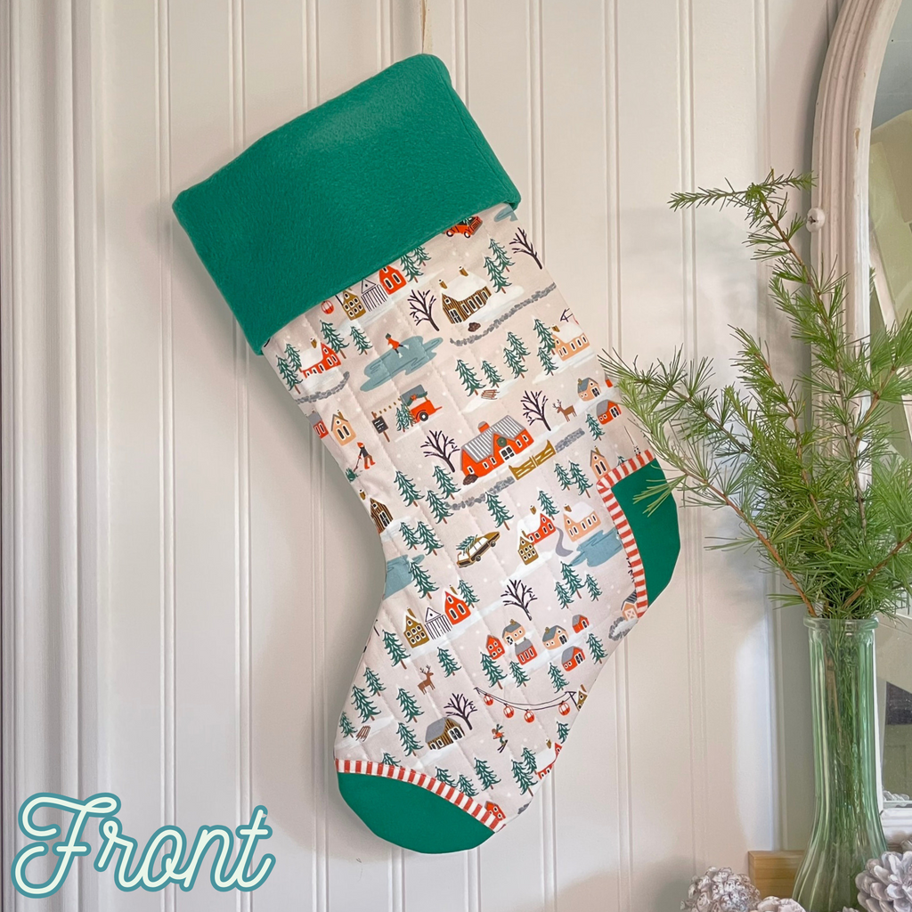 Handmade Christmas Stocking - Christmas Village Green