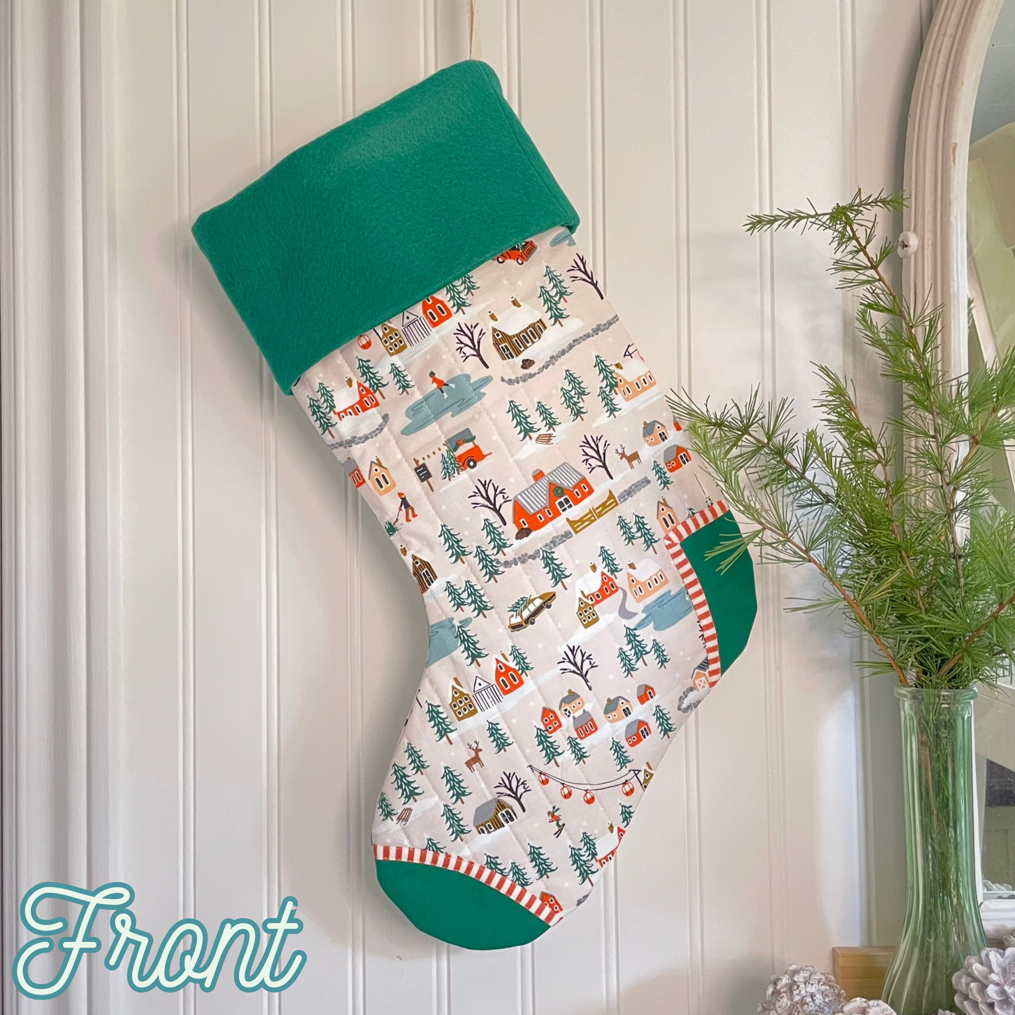 Handmade Christmas Stocking - Christmas Village Green