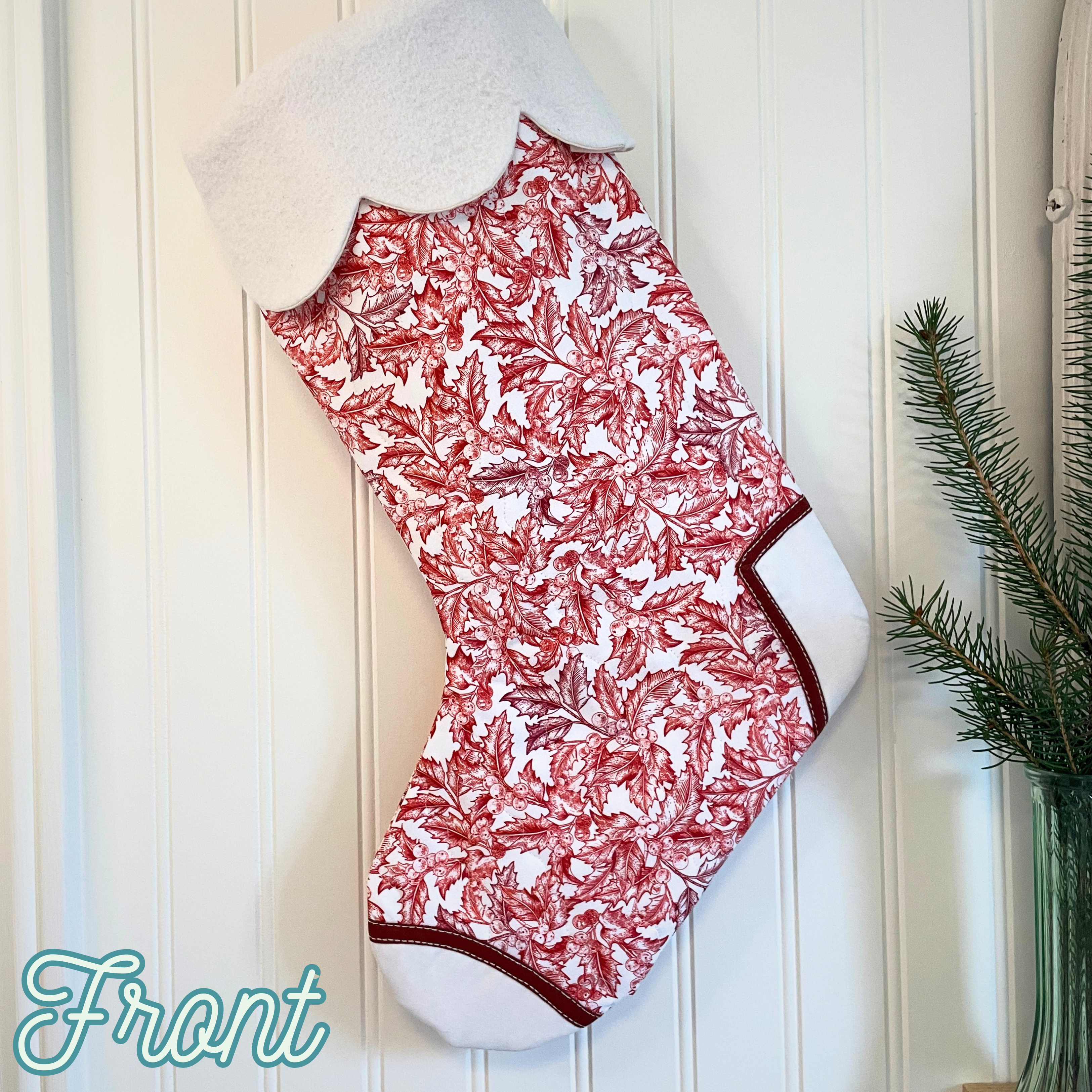 Handmade Christmas Stocking - Red Holly
