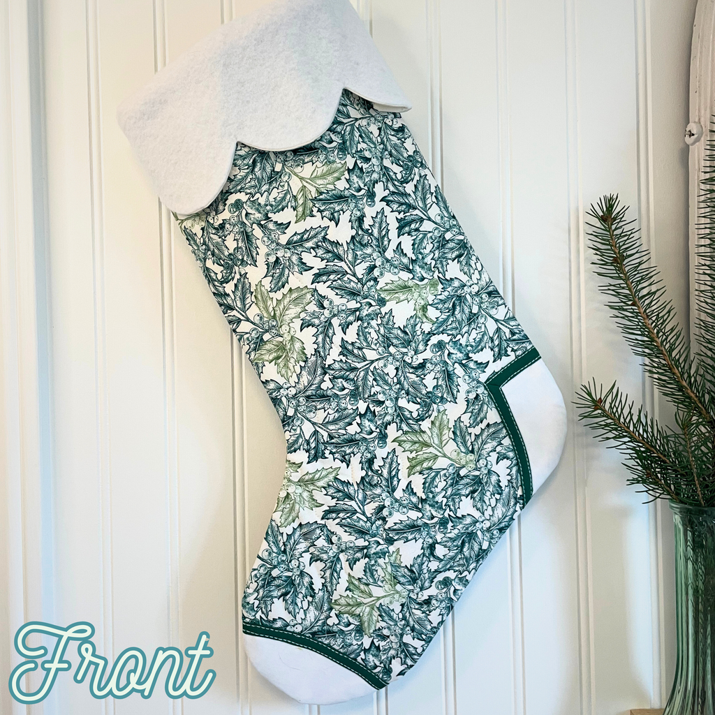 Handmade Christmas Stocking - Green Holly