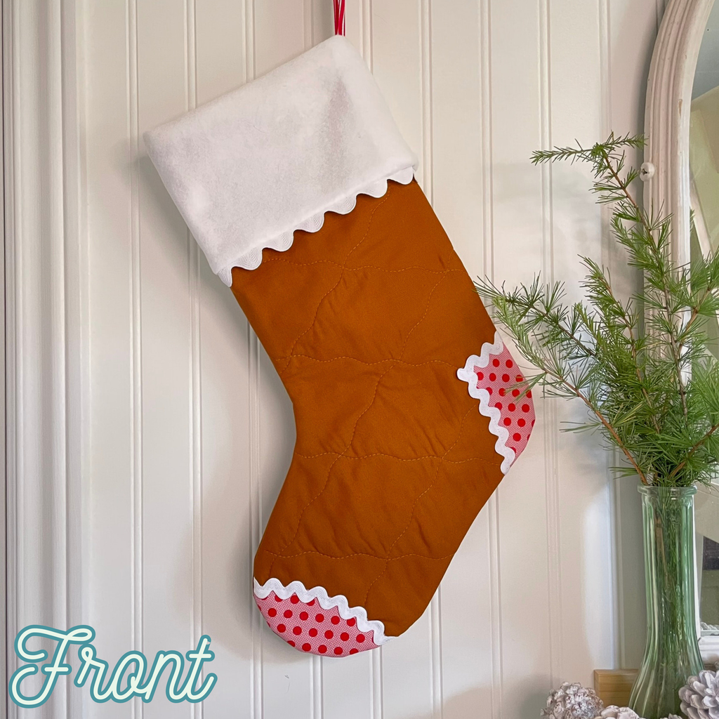Handmade Christmas Stocking - Gingerbread Red Dots