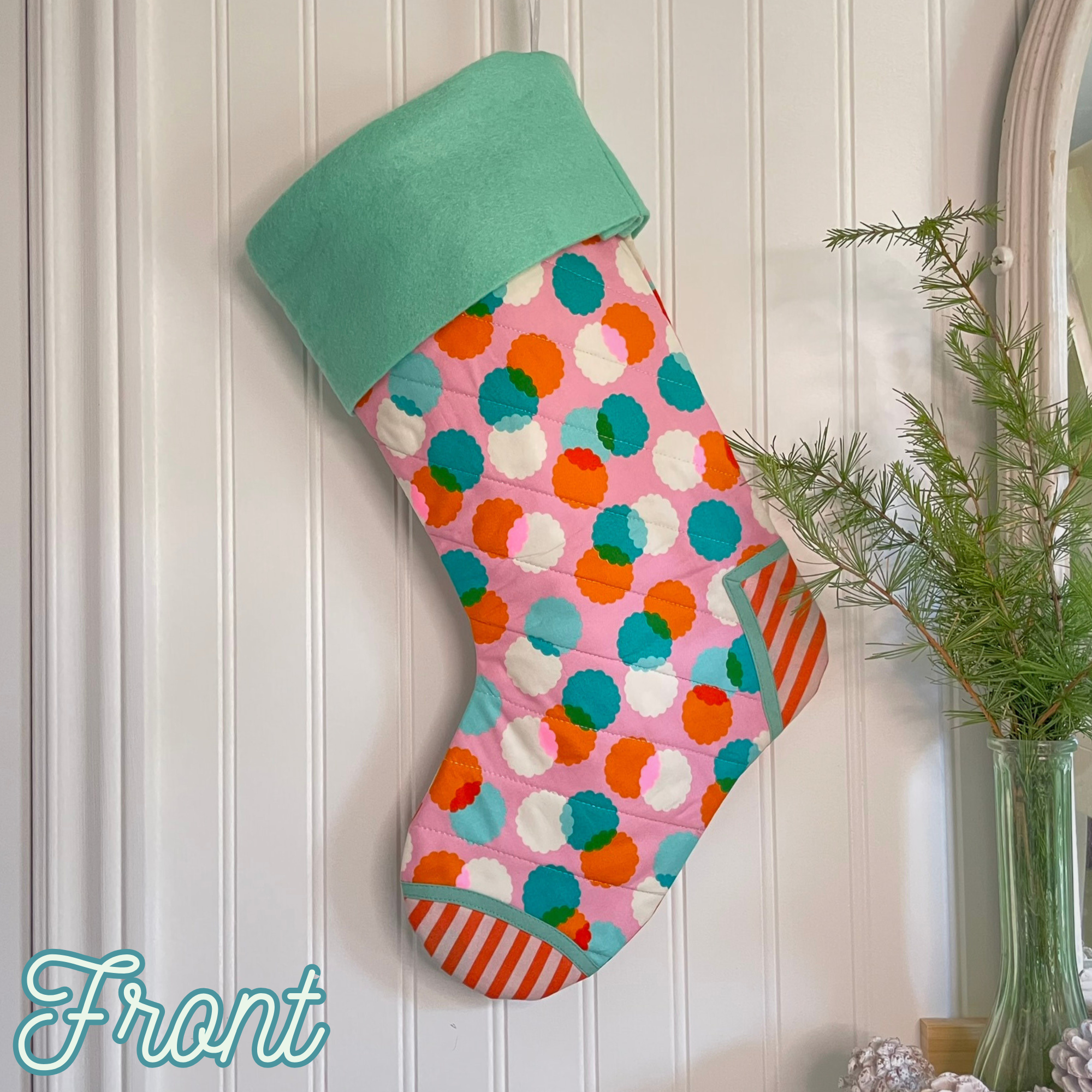 Handmade Christmas Stocking - Pink Puffs