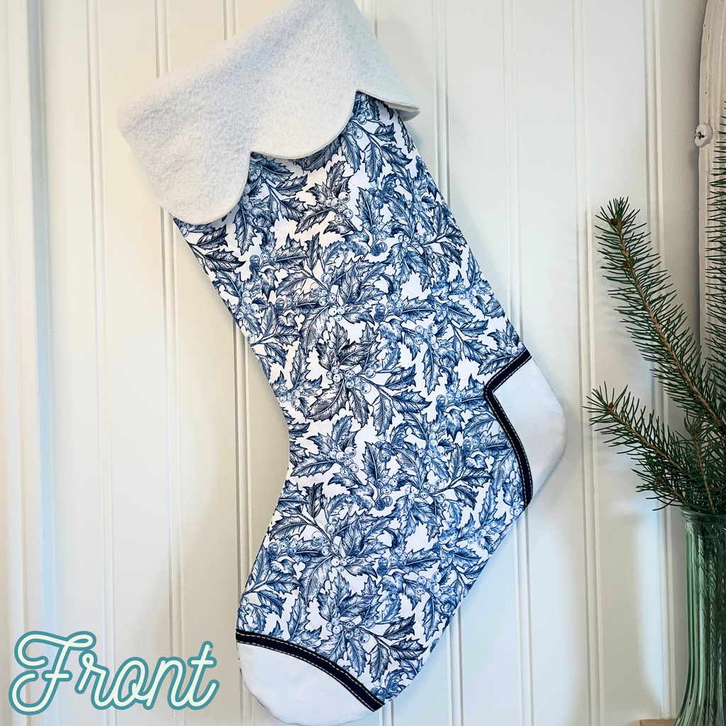 Handmade Christmas Stocking -Blue Holly