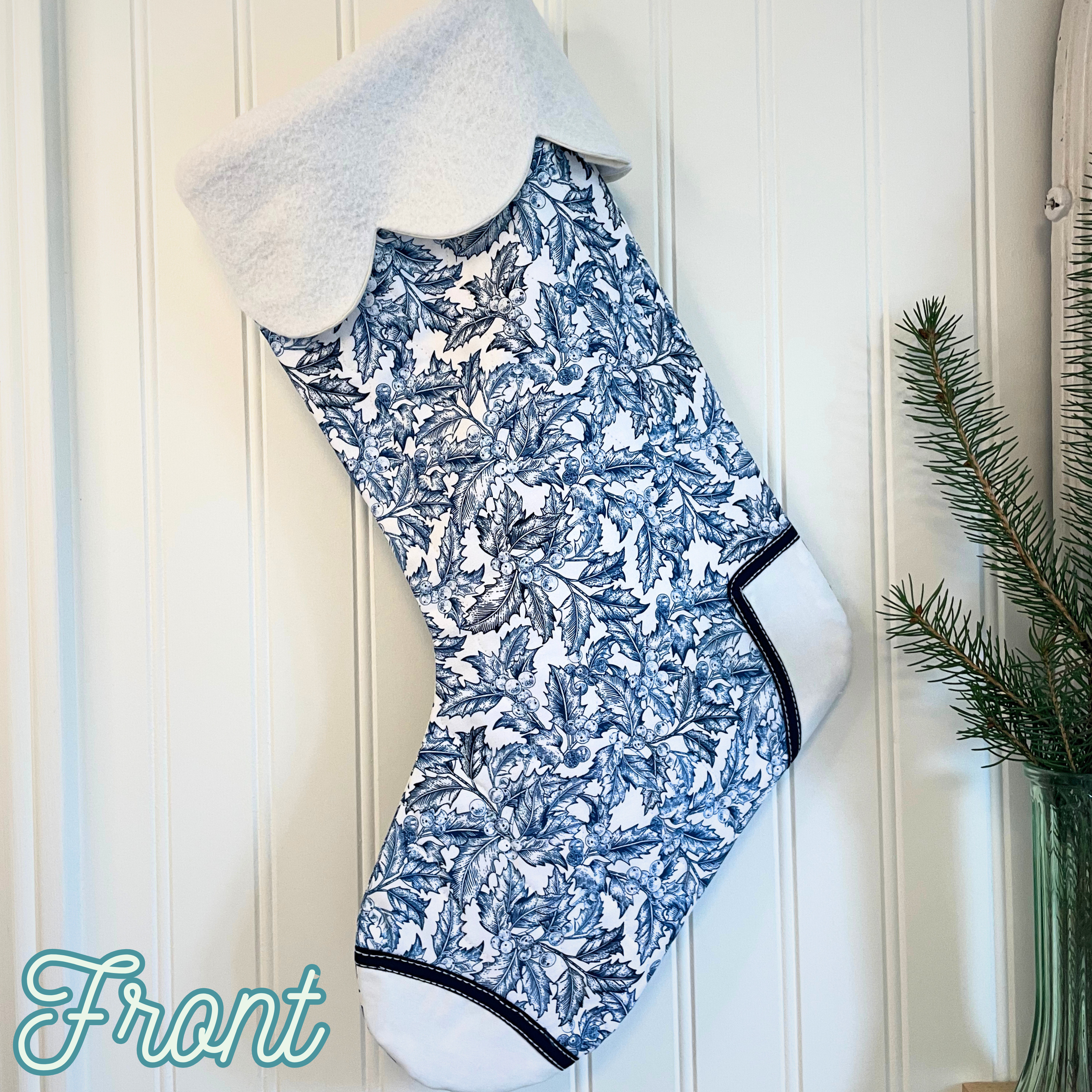 Handmade Christmas Stocking -Blue Holly