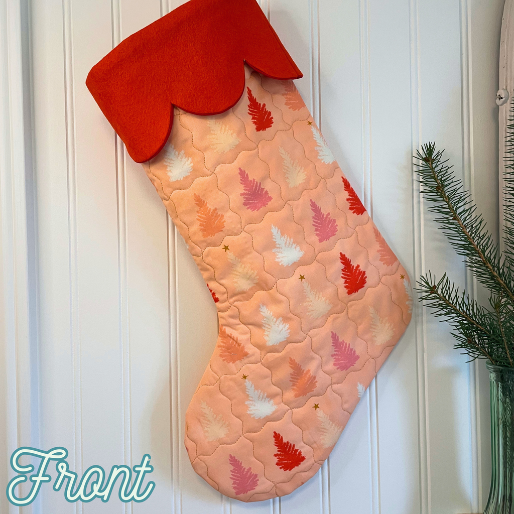 Quilted Christmas Stocking - Pink Pines