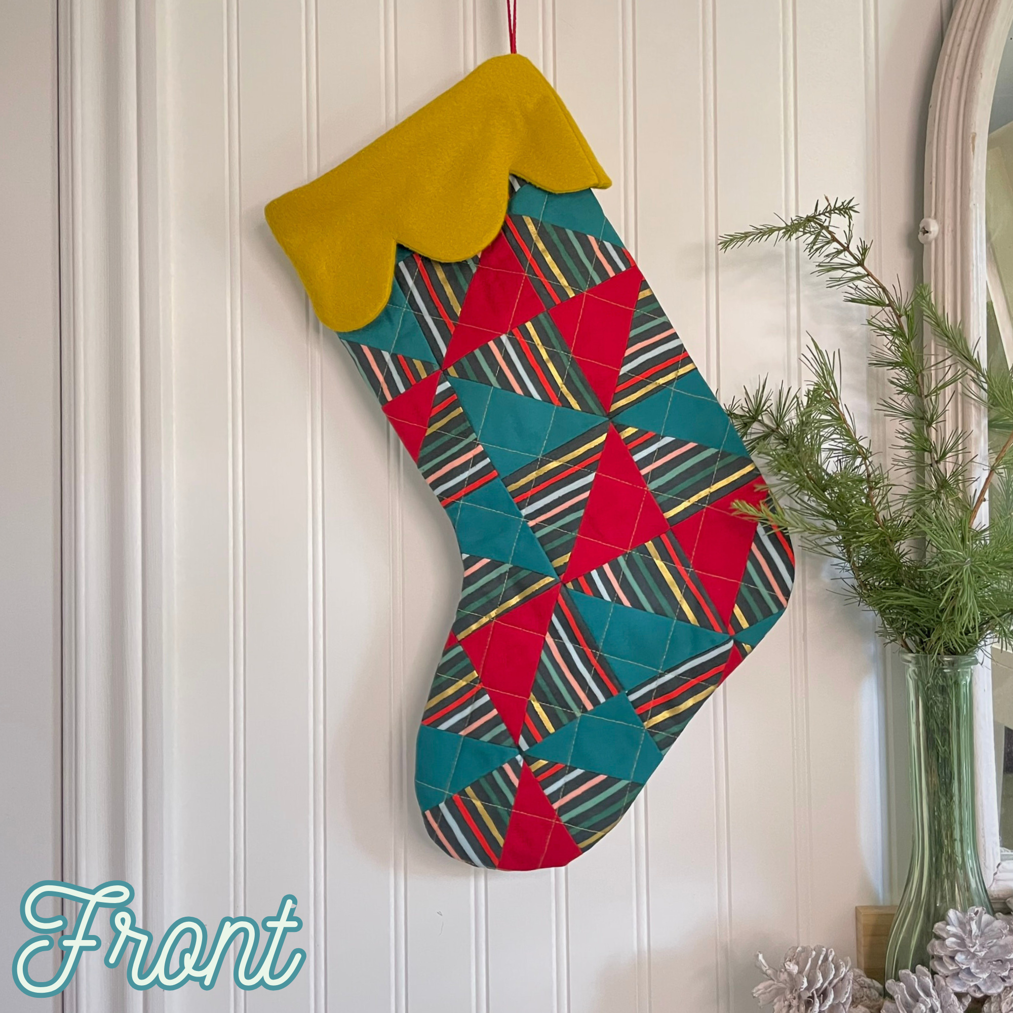Handmade Christmas Stocking - Metallic Patches Dark