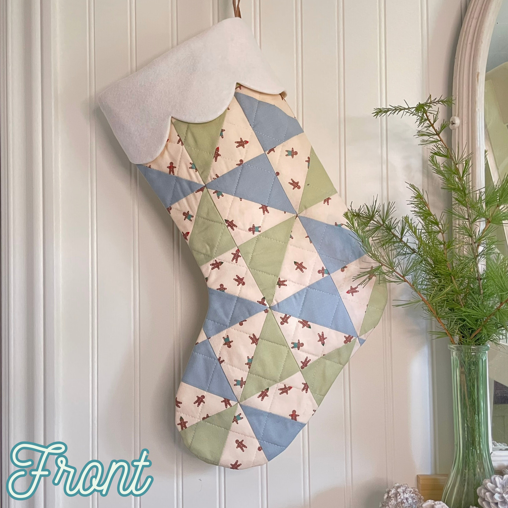 Handmade Christmas Stocking - Gingerbread Sky & Sage