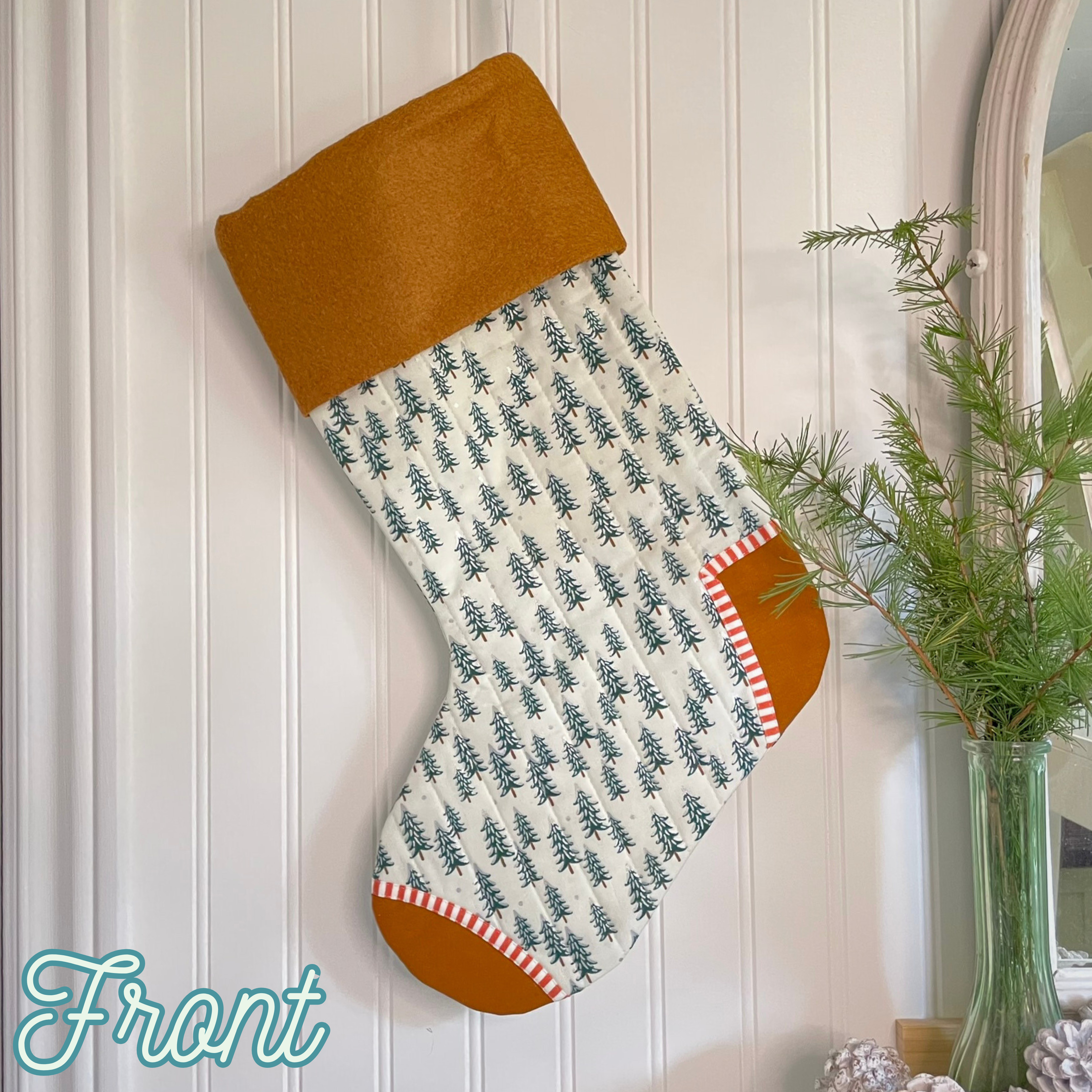 Handmade Christmas Stocking - Gingerbread Fir Trees