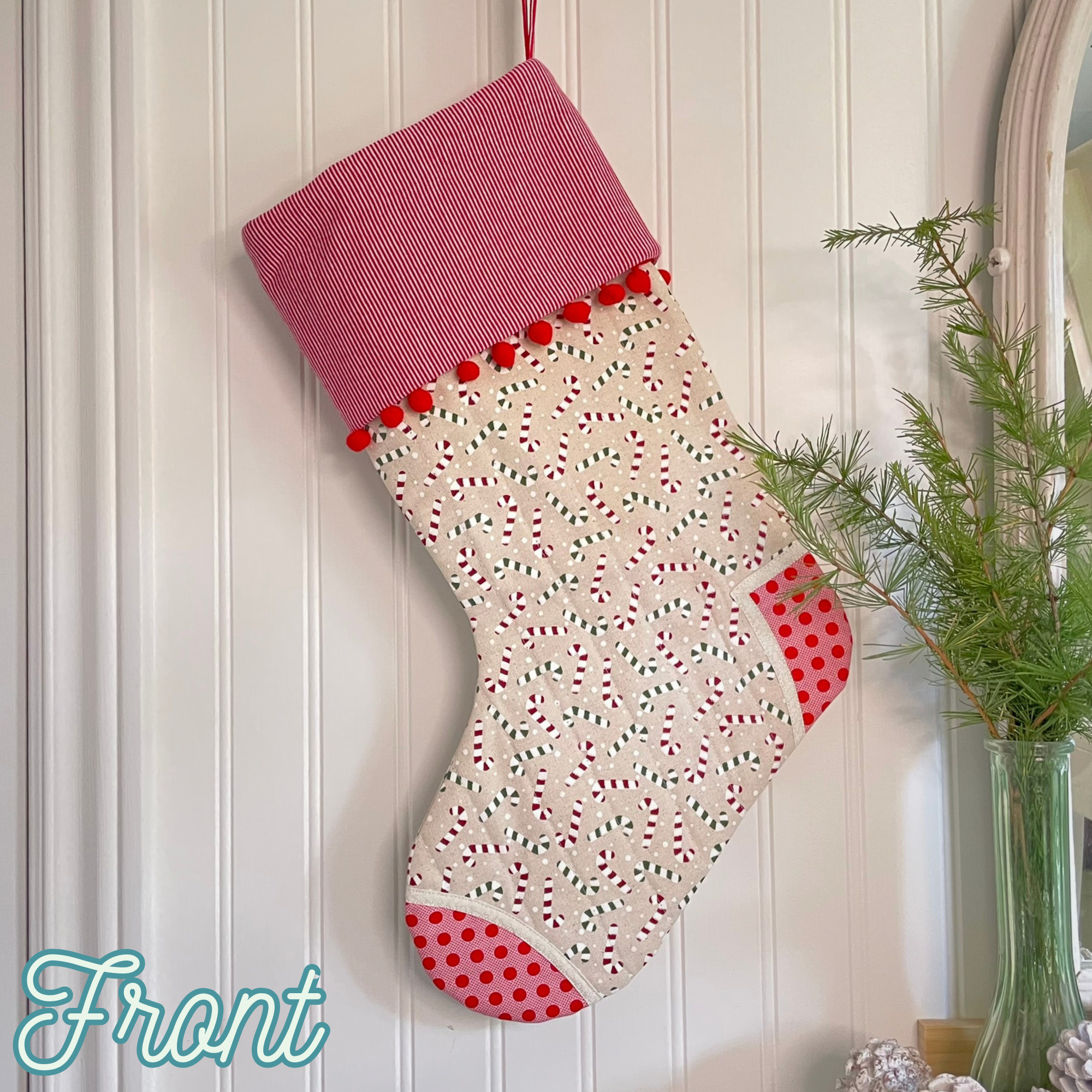 Handmade Christmas Stocking - Candy Cane Red