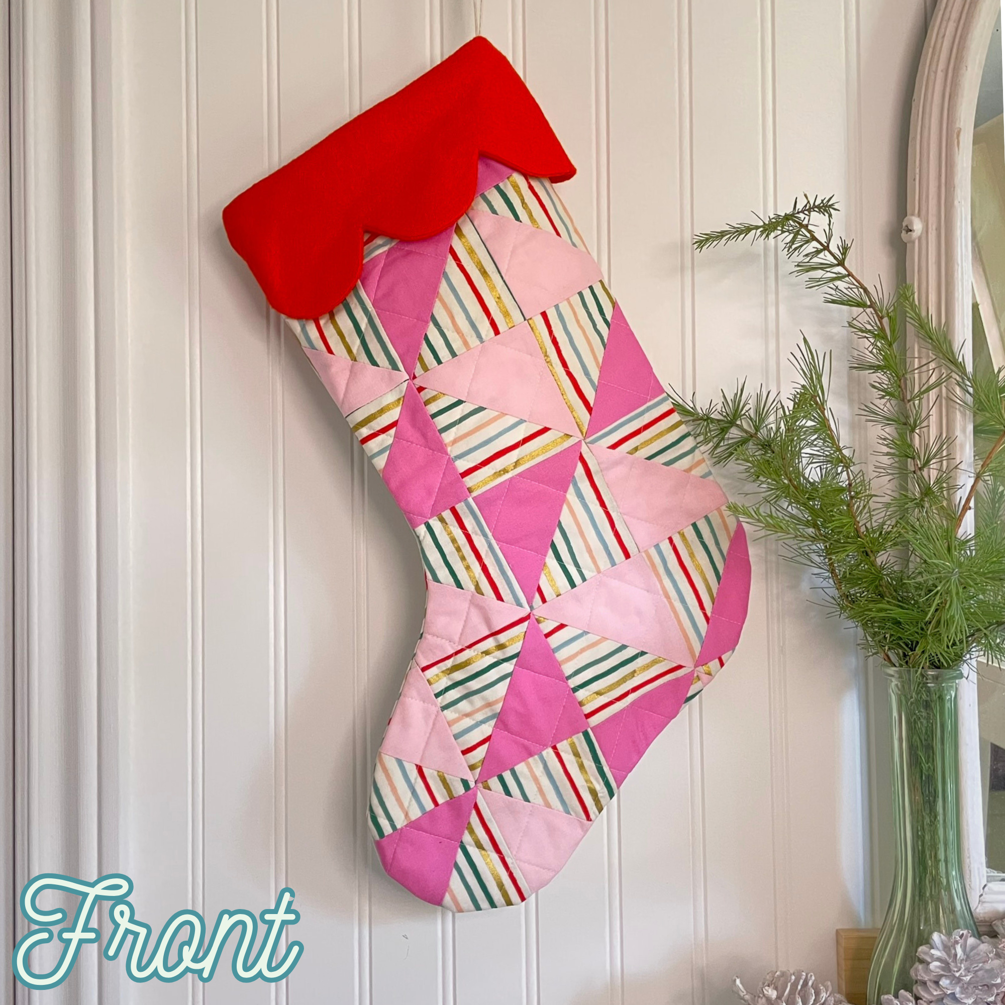 Handmade Christmas Stocking - Metallic Patches Pinks