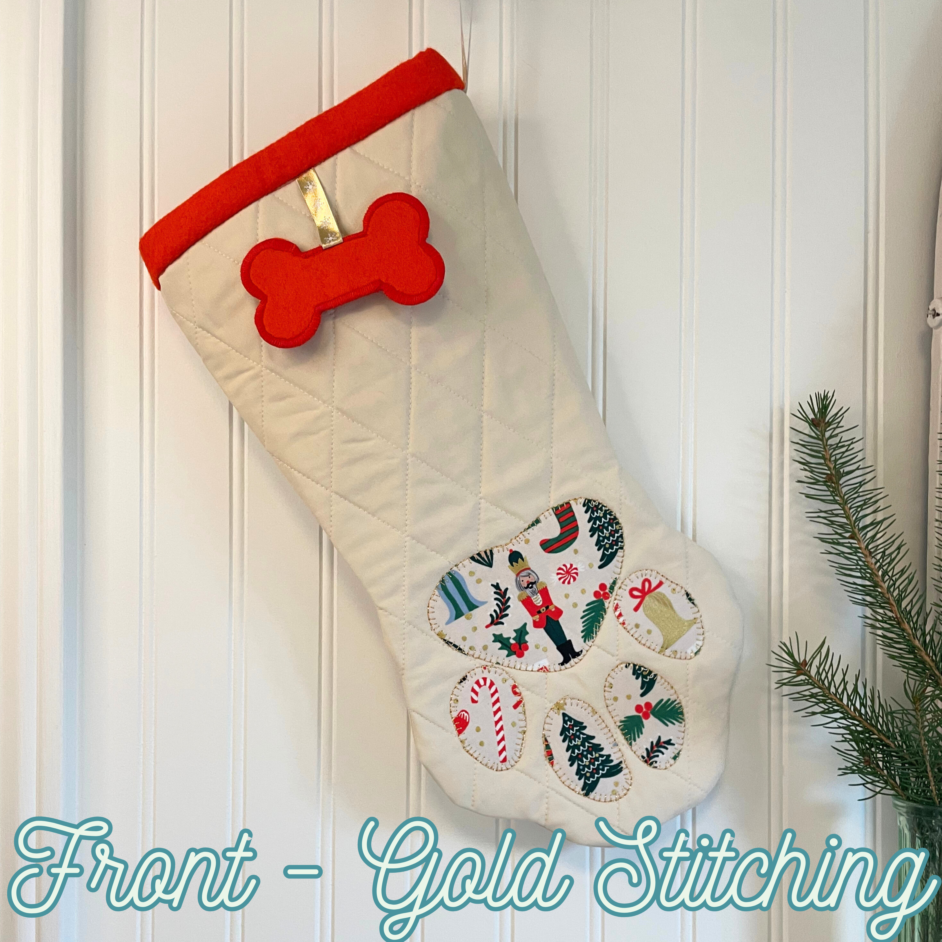 Quilted Patchwork Pet Christmas Stocking - Golden Nutcracker
