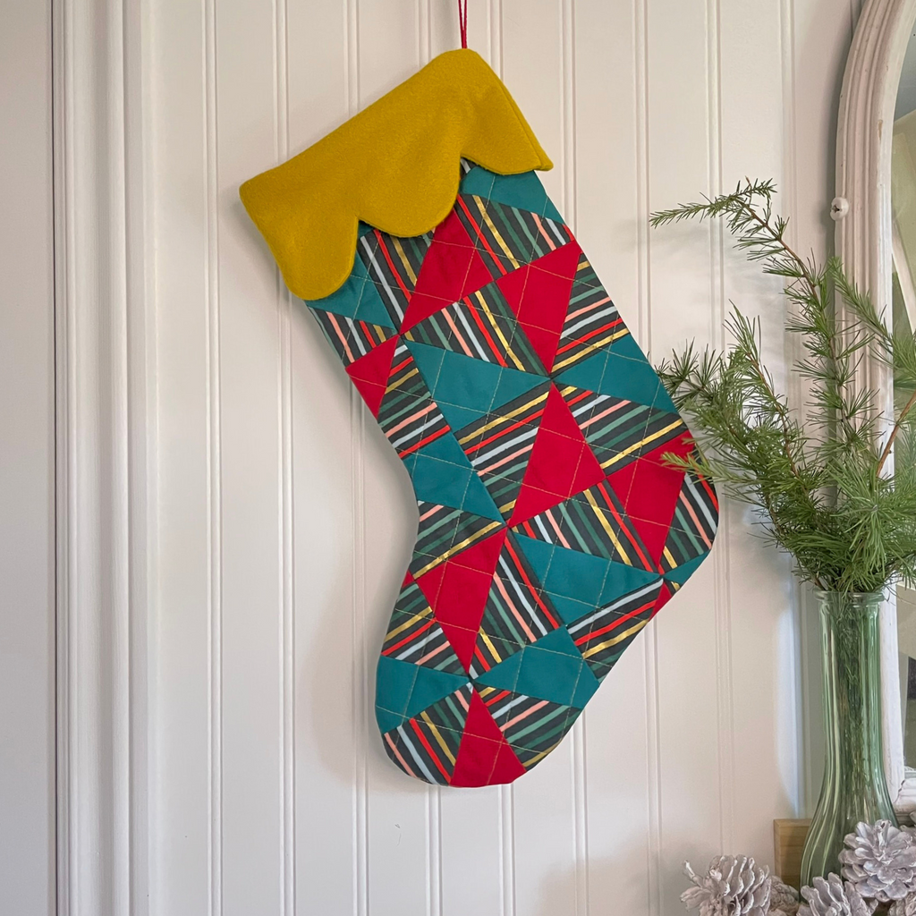 Handmade Christmas Stocking - Metallic Patches Dark