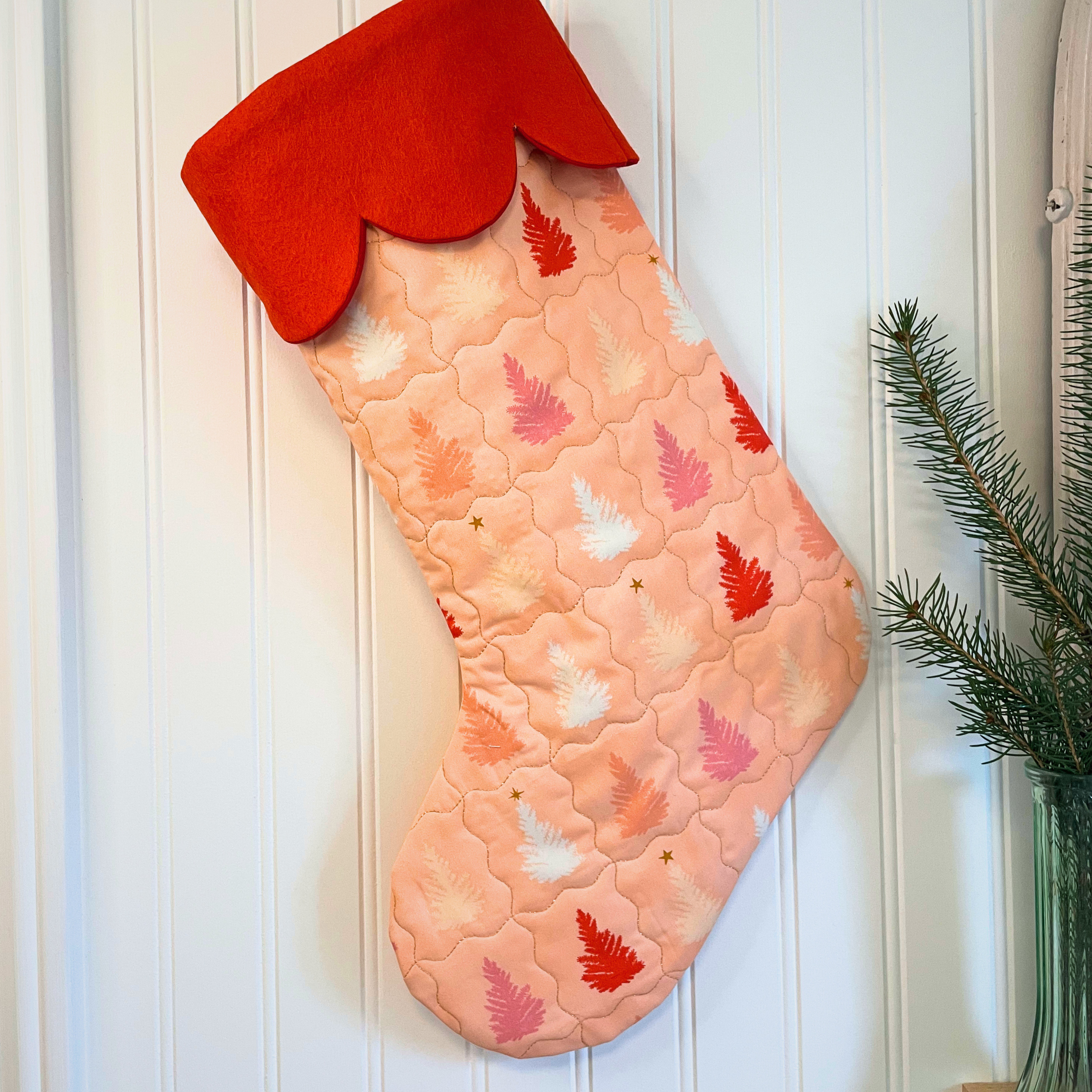 Quilted Christmas Stocking - Pink Pines