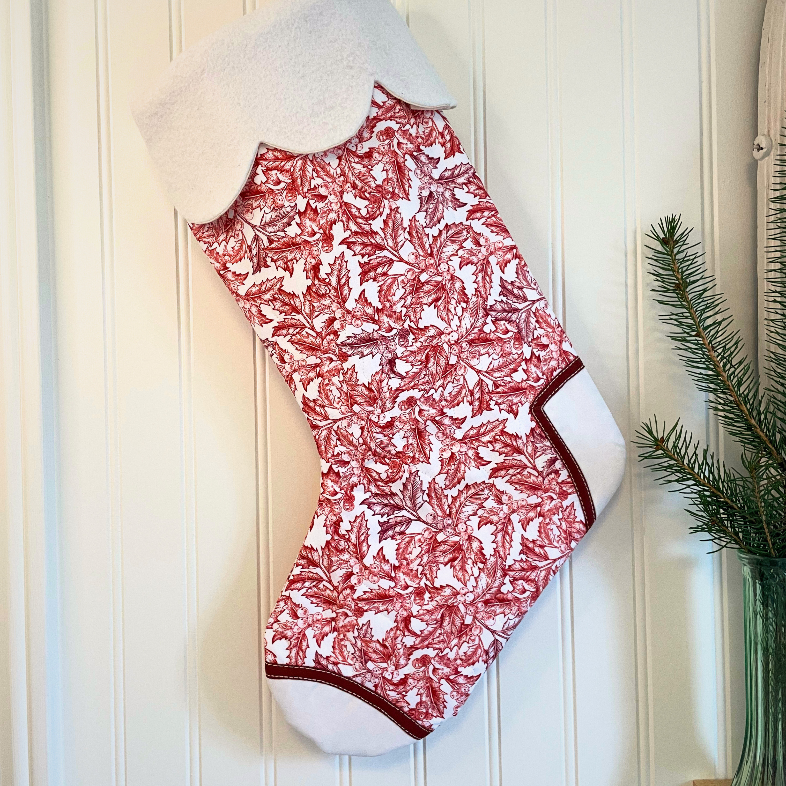 Handmade Christmas Stocking - Red Holly