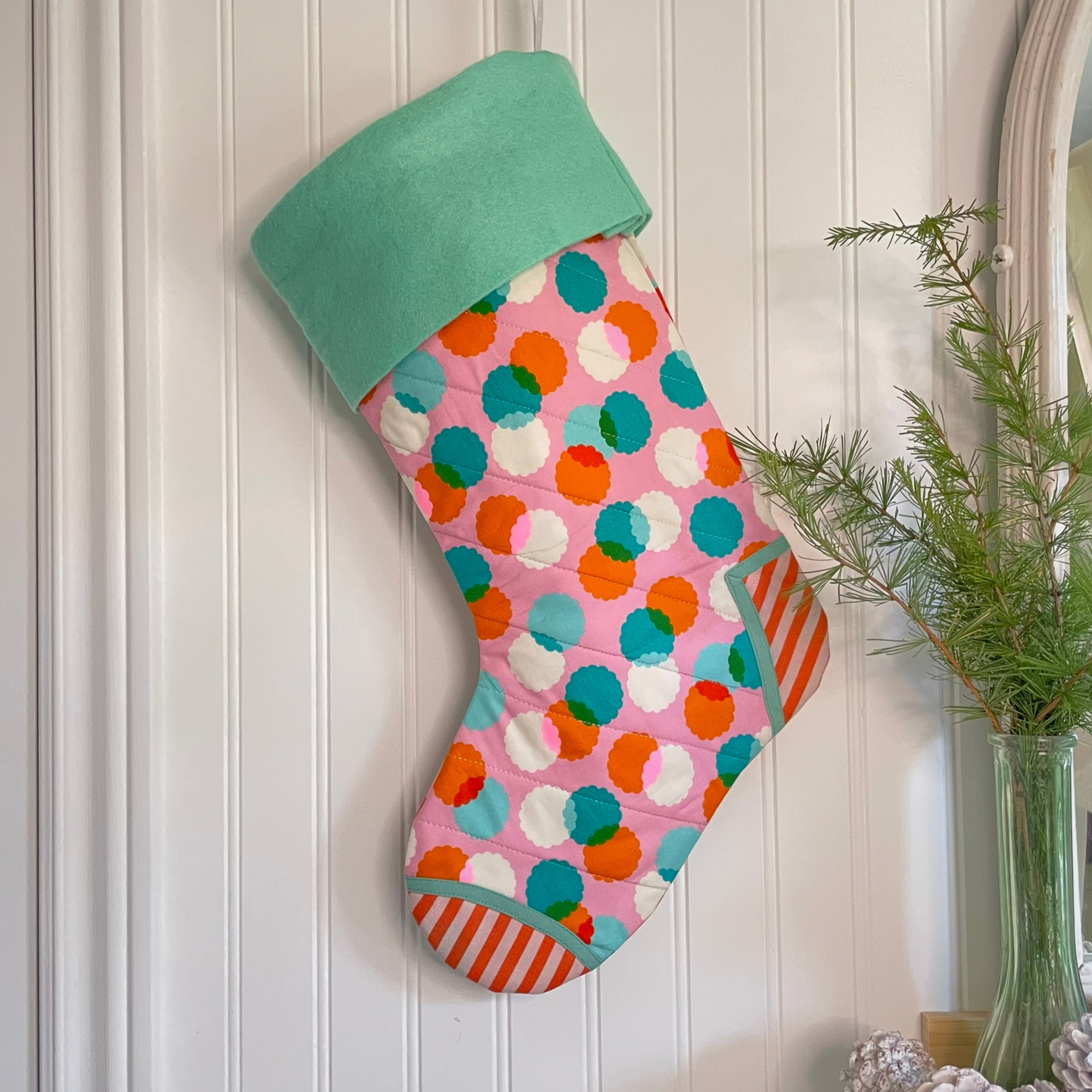 Handmade Christmas Stocking - Pink Puffs
