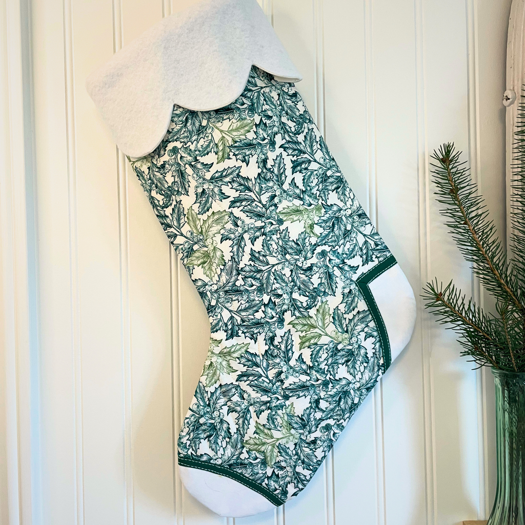 Handmade Christmas Stocking - Green Holly