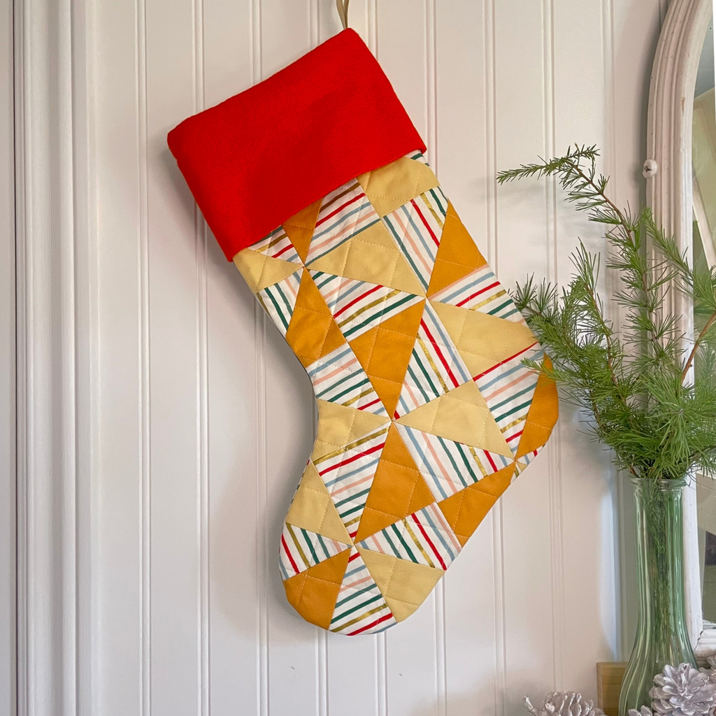 Handmade Christmas Stocking - Metallic Patches Yellows