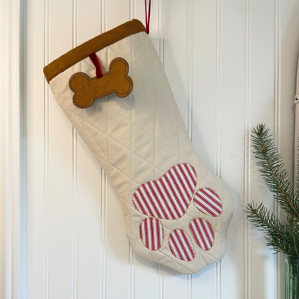 Quilted Pet Christmas Stocking - Red Ticking