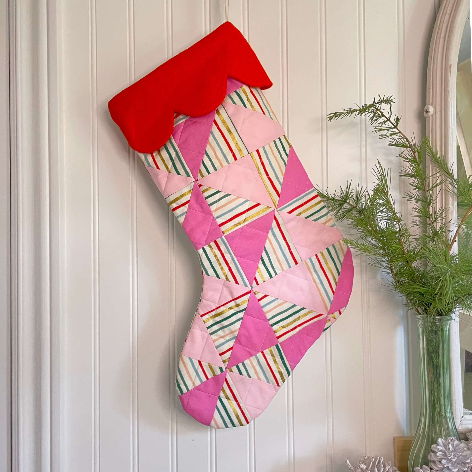 Handmade Christmas Stocking - Metallic Patches Pinks