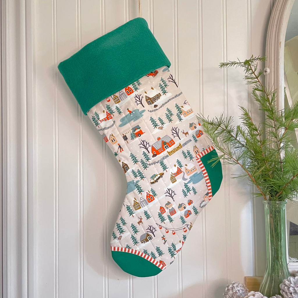 Handmade Christmas Stocking - Christmas Village Green