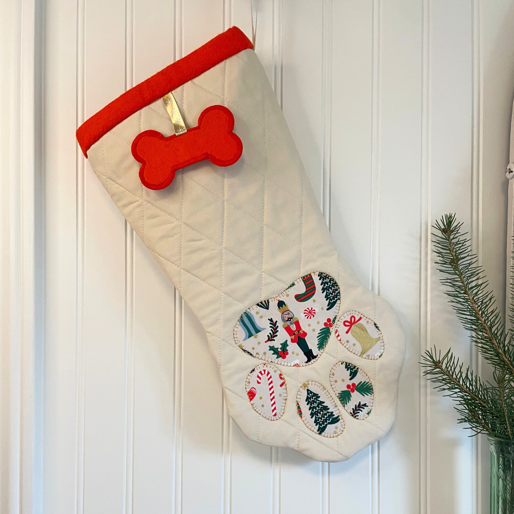 Quilted Patchwork Pet Christmas Stocking - Golden Nutcracker