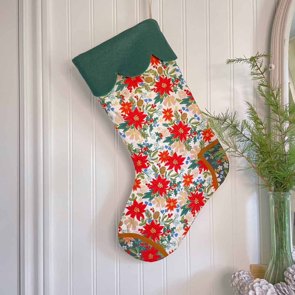 Handmade Christmas Stocking - Poinsettia Light