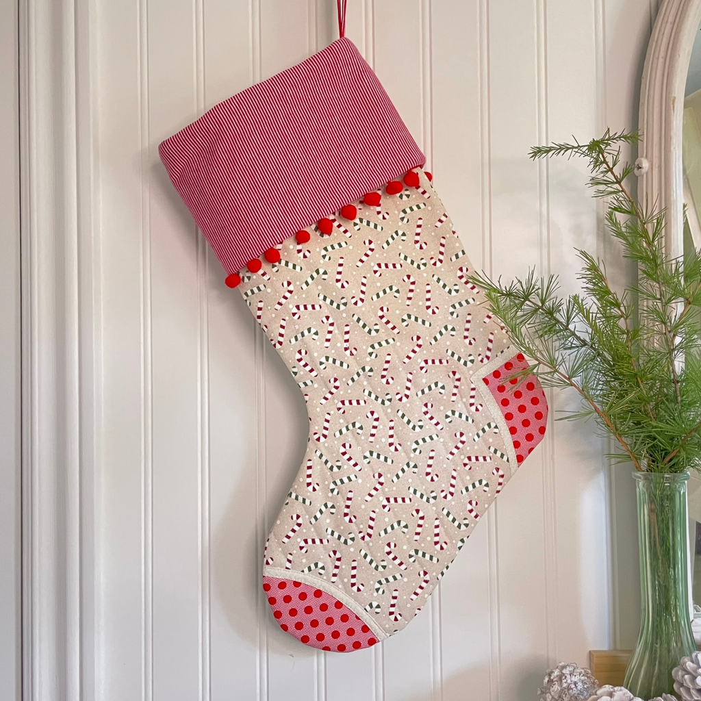 Handmade Christmas Stocking - Candy Cane Red