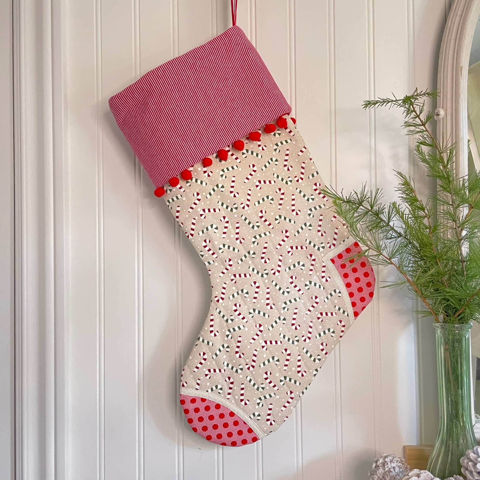 Handmade Christmas Stocking - Candy Cane Red
