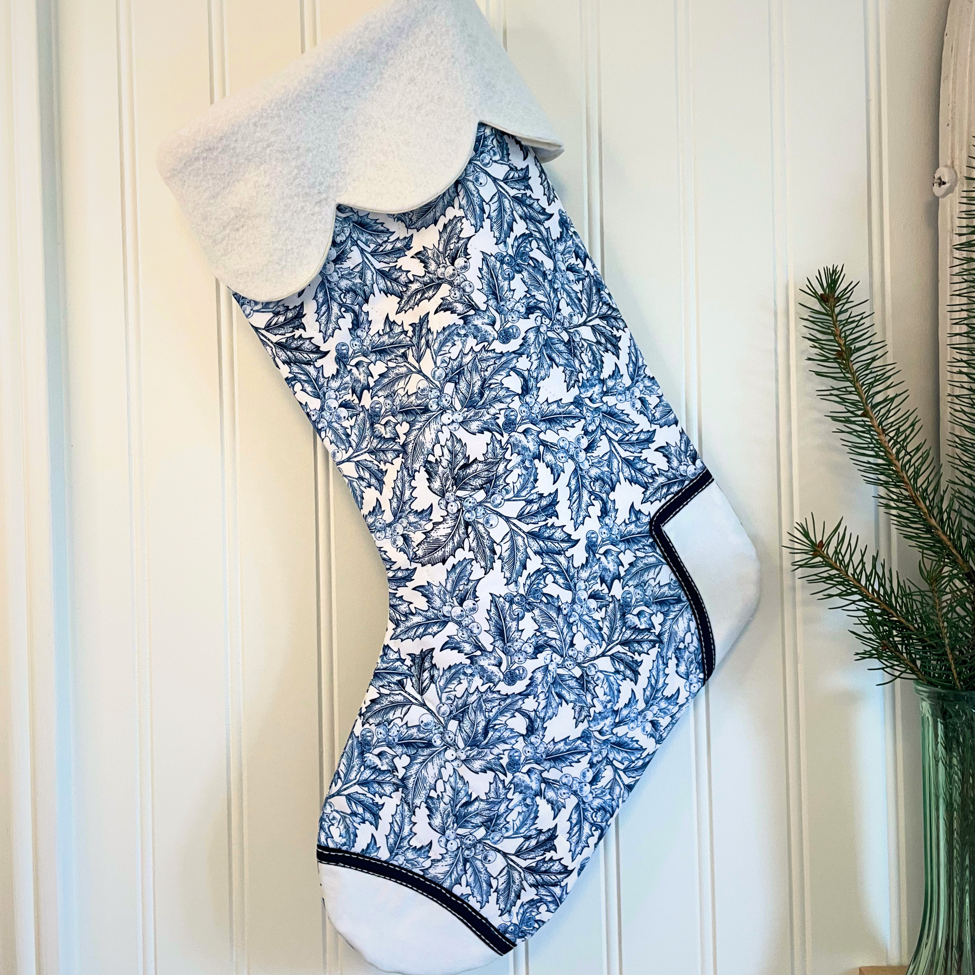 Handmade Christmas Stocking -Blue Holly