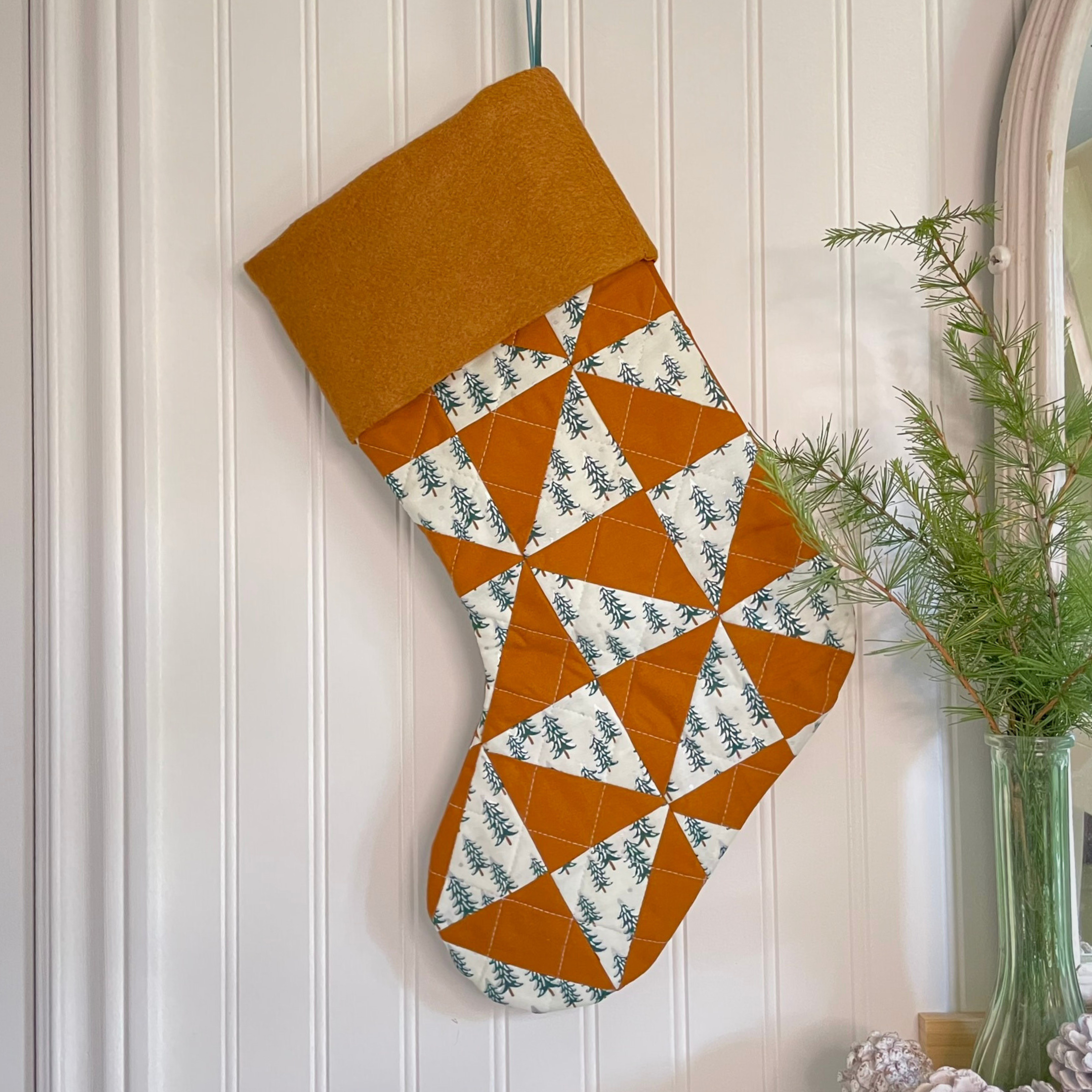 Handmade Christmas Stocking - Gingerbread Fir Patch