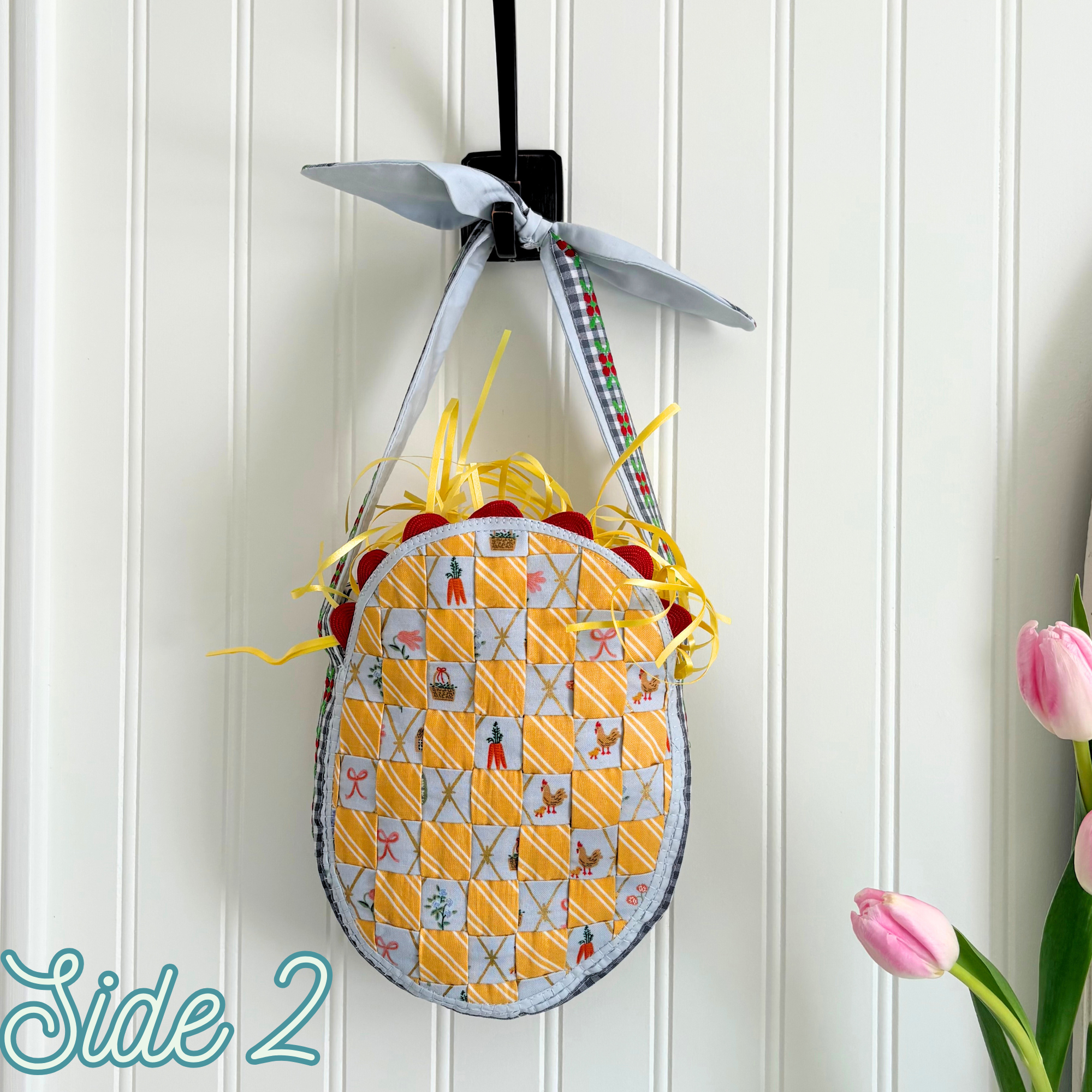 Handmade Woven Easter Basket - Yellow Stripes