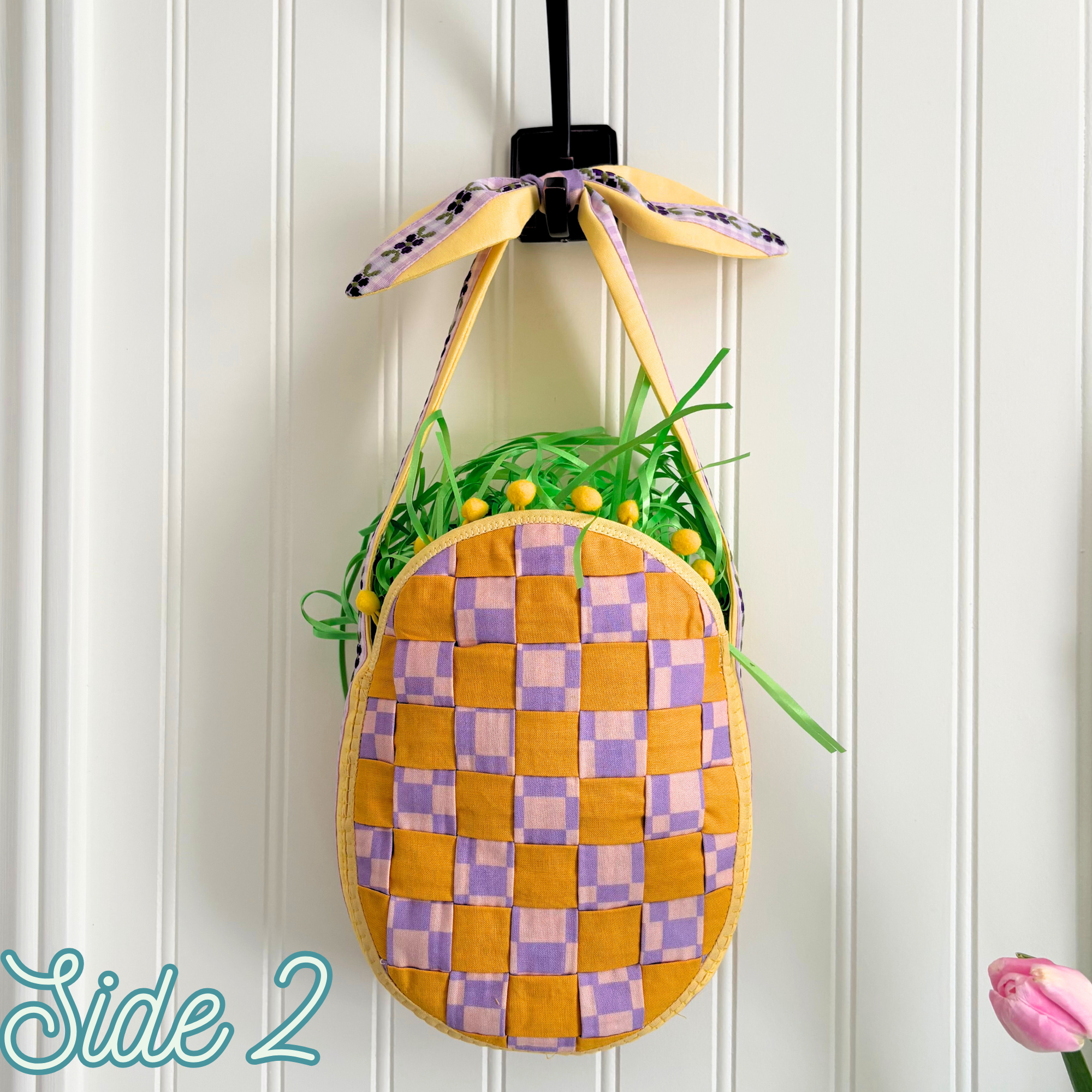 Handmade Woven Easter Basket - Yellow and Purple Check