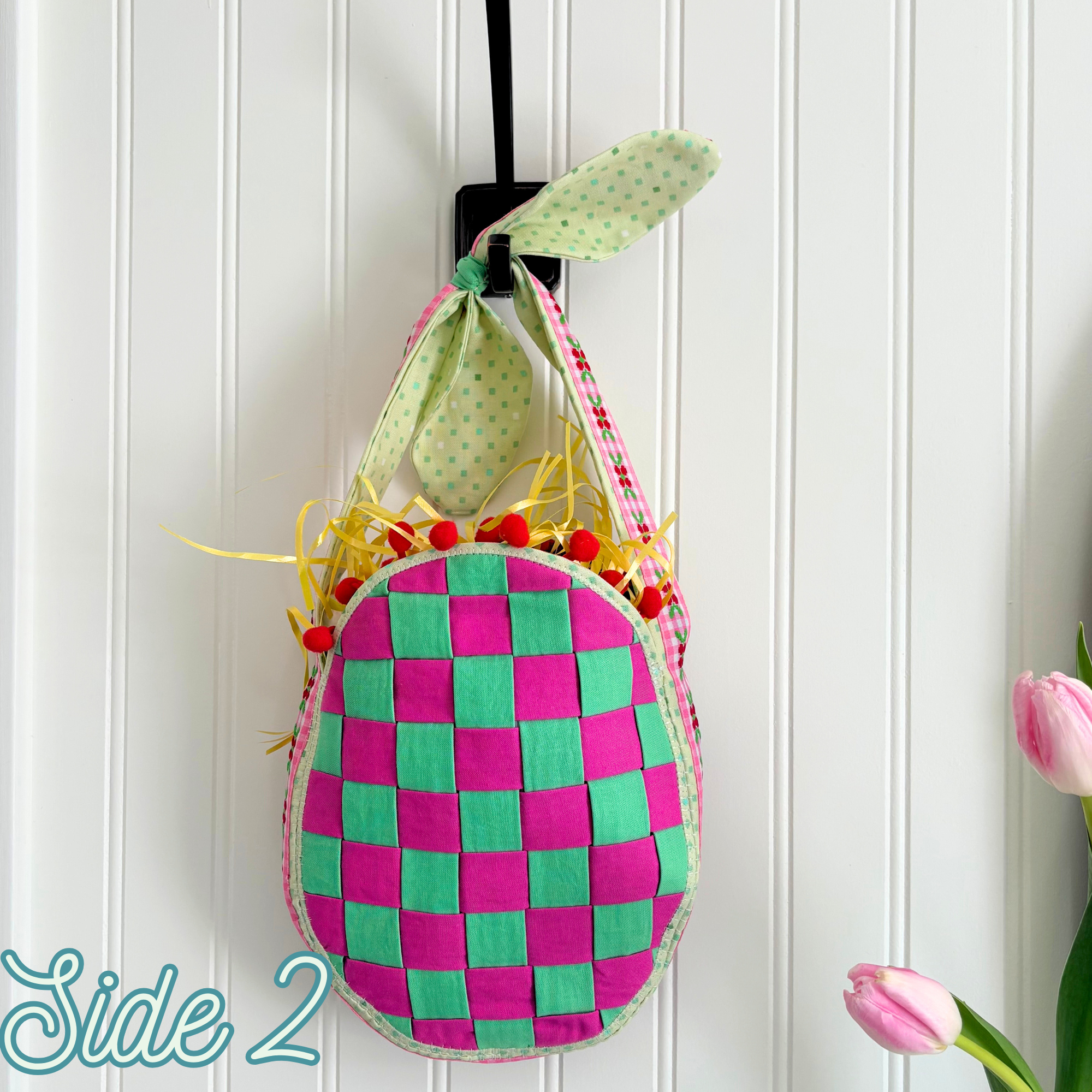 Handmade Woven Easter Basket - Pink and Green