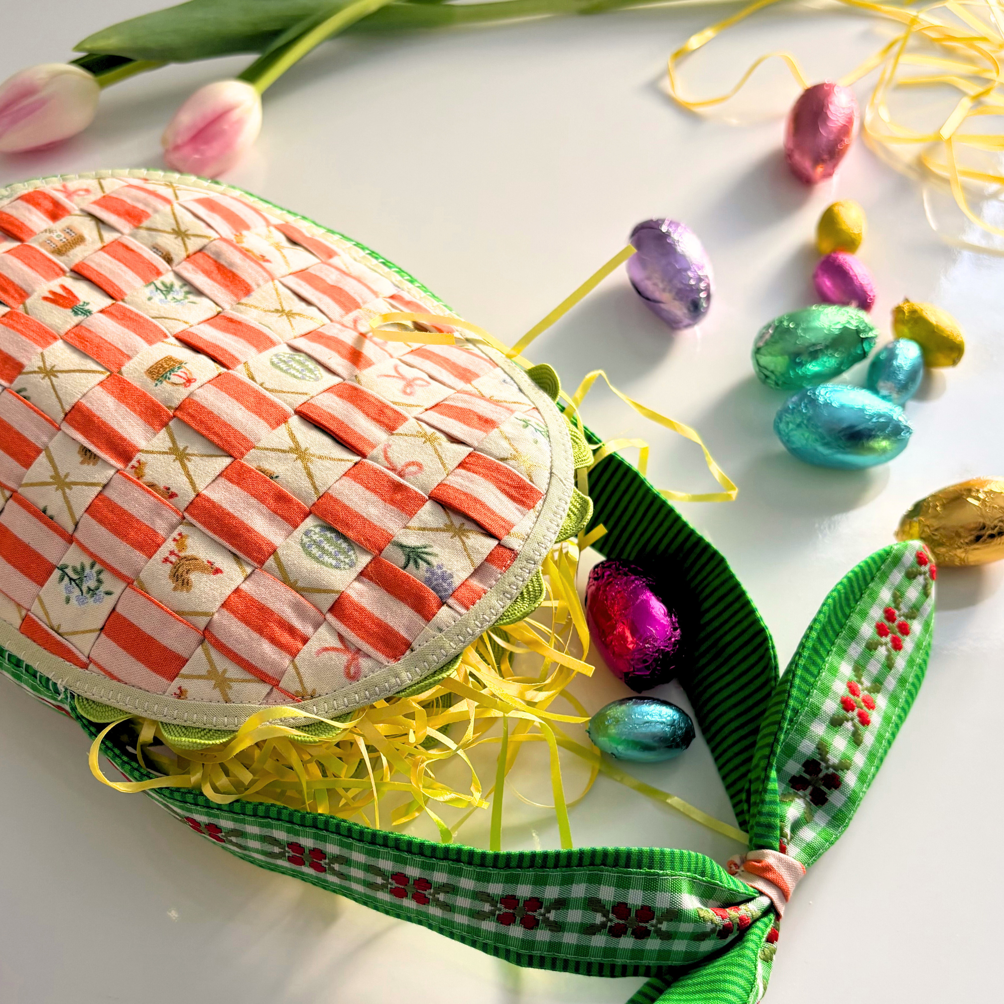 Handmade Woven Easter Basket - Carrots and Greens