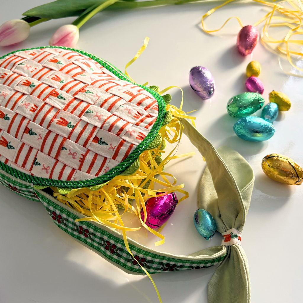 Handmade Woven Easter Basket - White Carrots