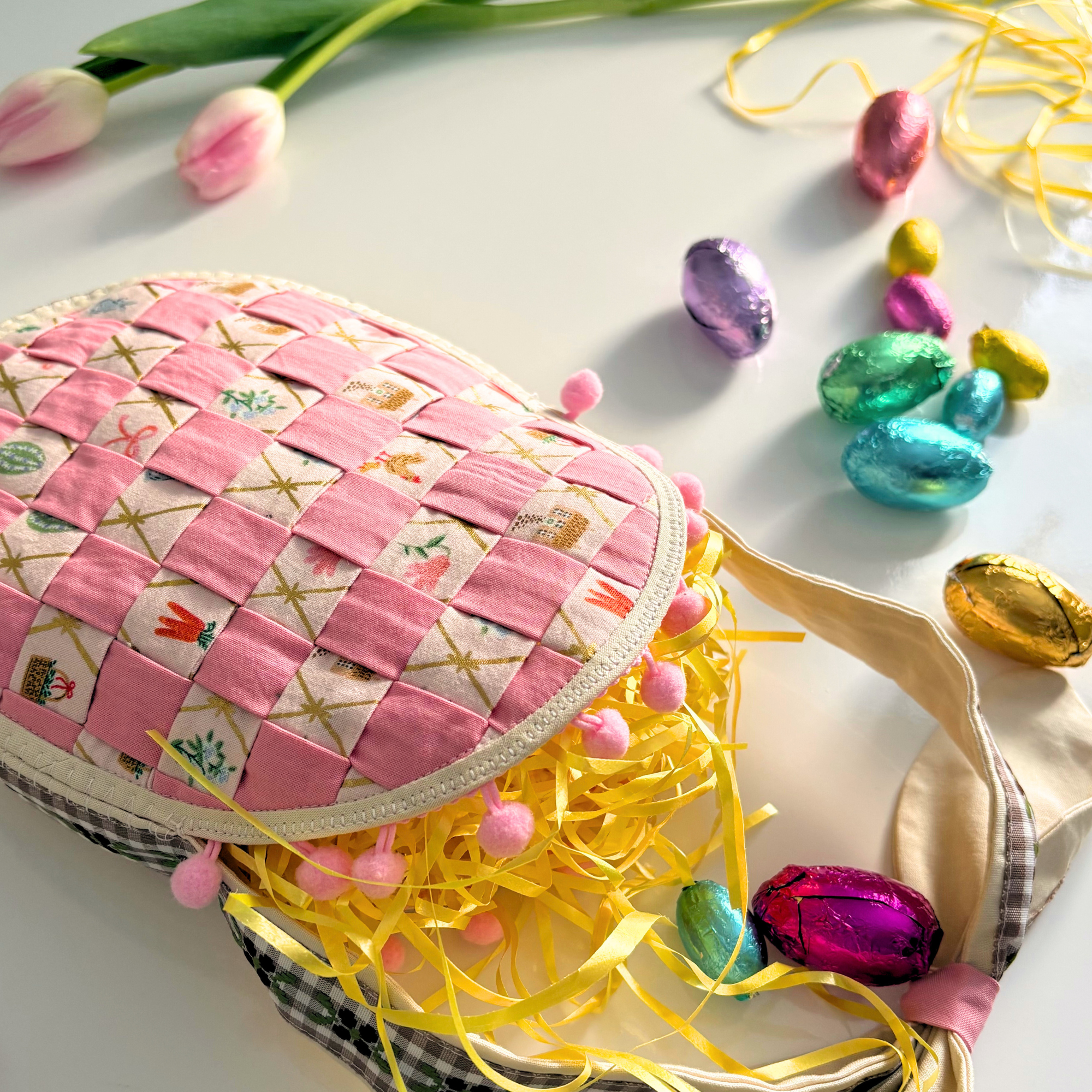 Handmade Woven Easter Basket - Pink and Pink