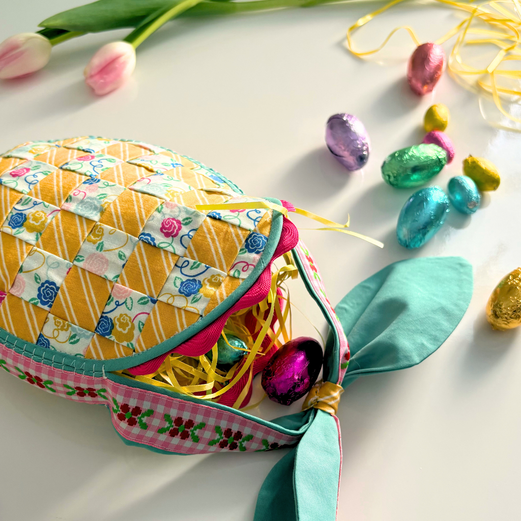 Handmade Woven Easter Basket - Floral and Stripes