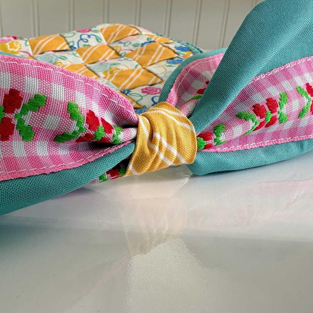 Handmade Woven Easter Basket - Floral and Stripes